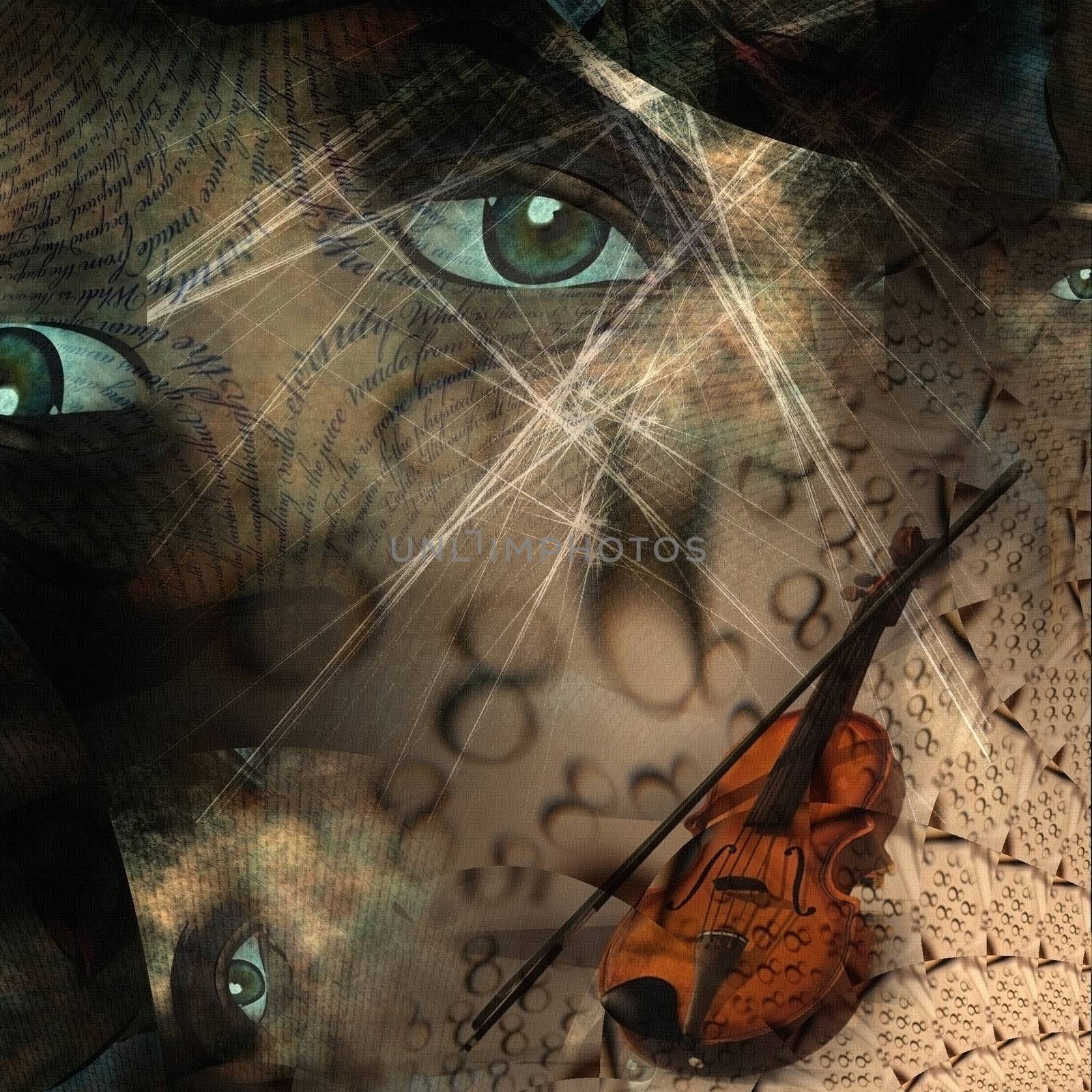 Eternal Music. Violin and eye abstract composition