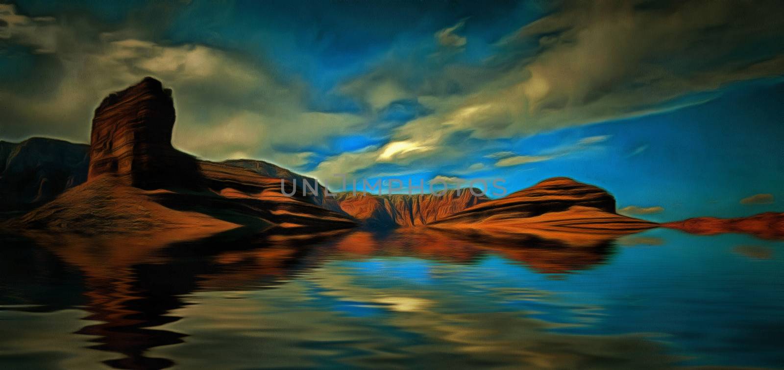 Desert water landscape. Red rocks