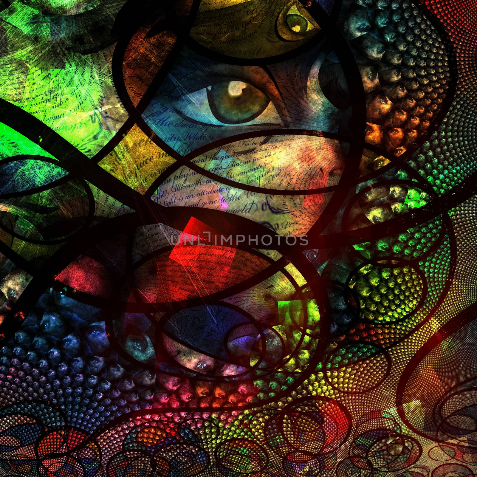 Abstract image with text and human eye