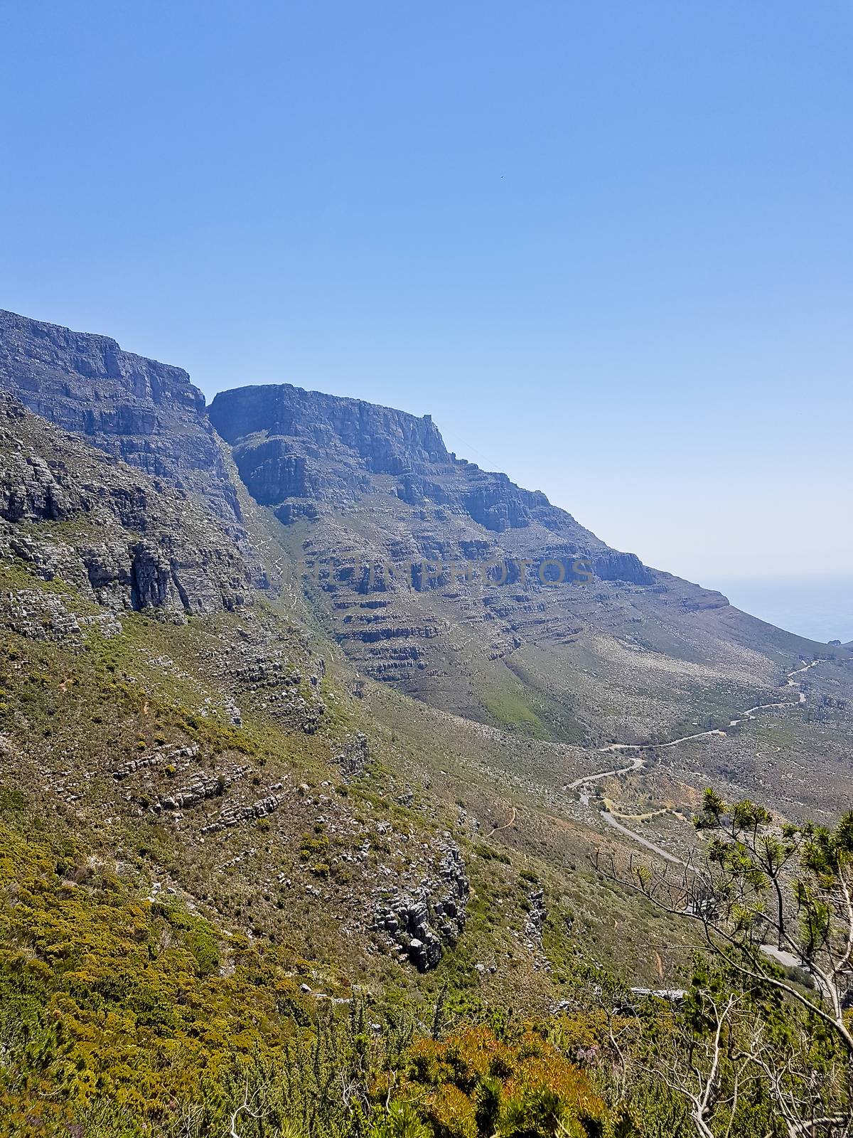 Walking trail path on Table Mountain National Park in Cape Town, South Africa.