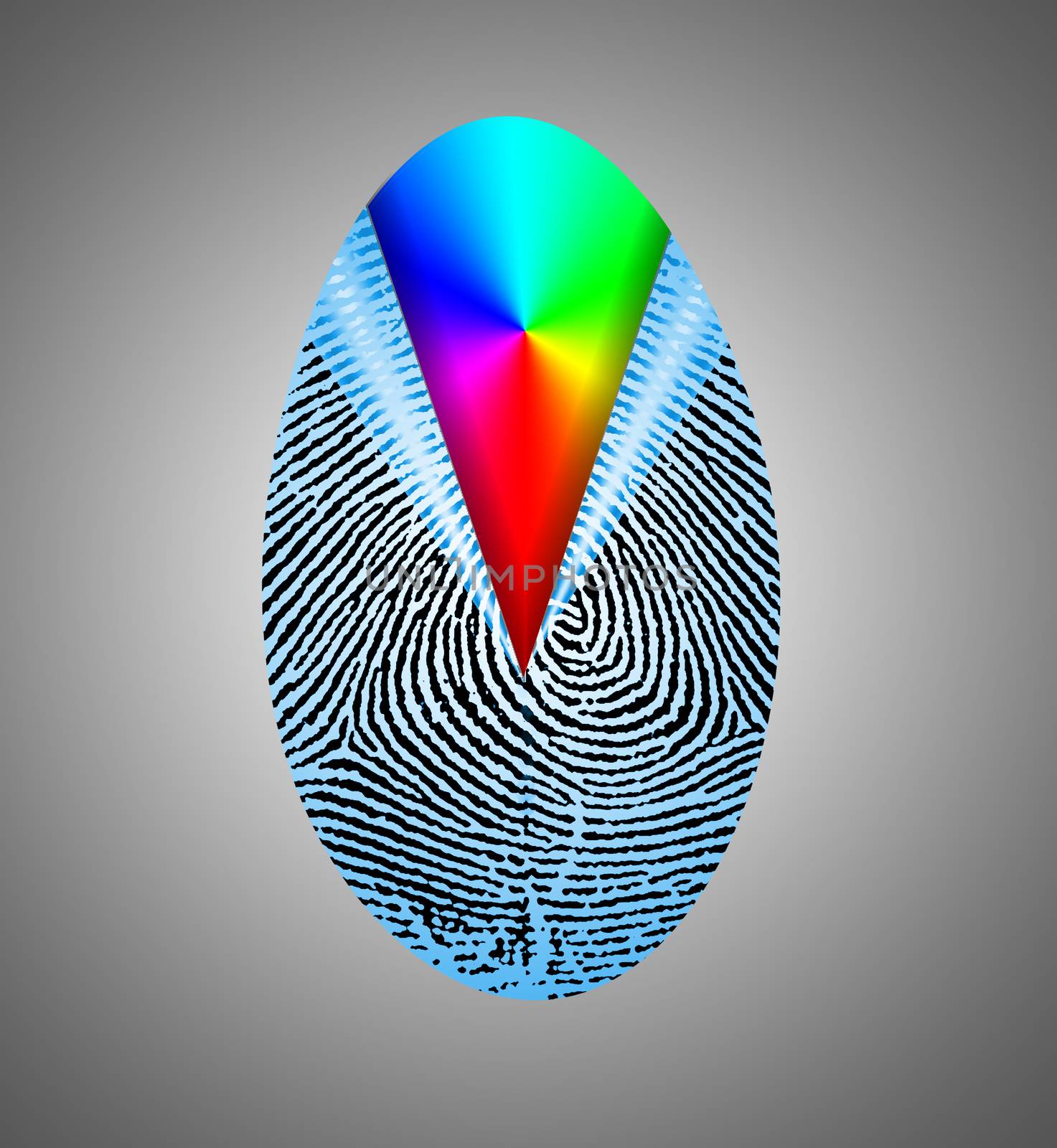 Colorful radial gradient in human fingerprint