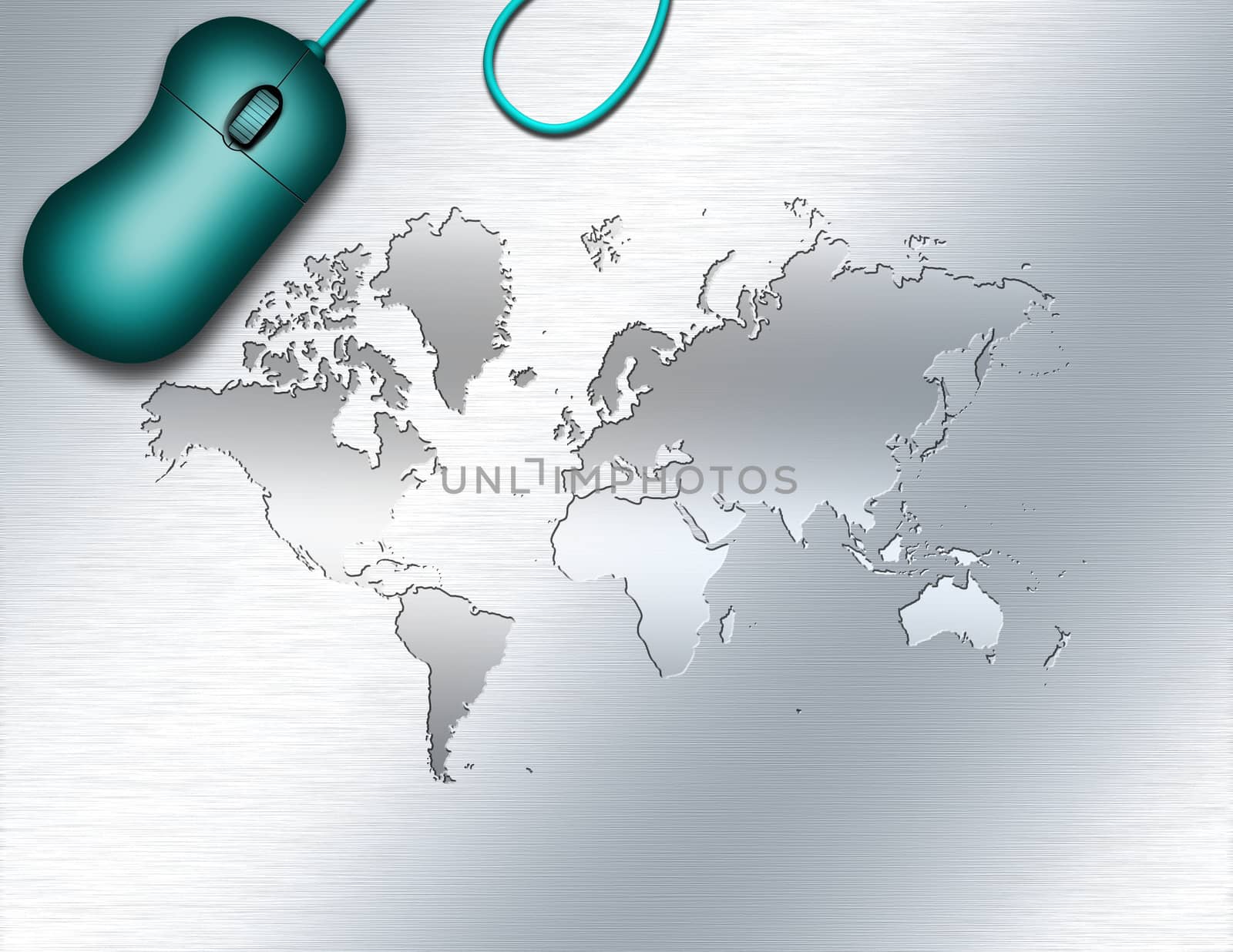 Computer mouse. World map background