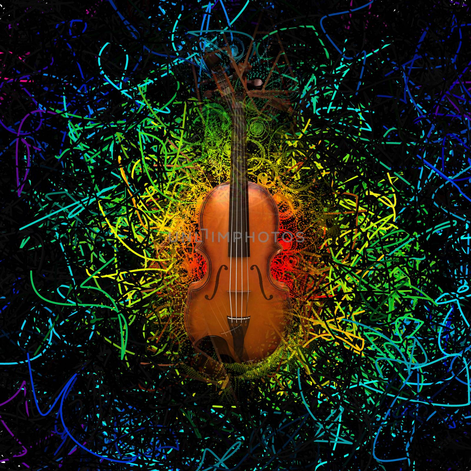 Digital modern composition. Violin on abstract background.