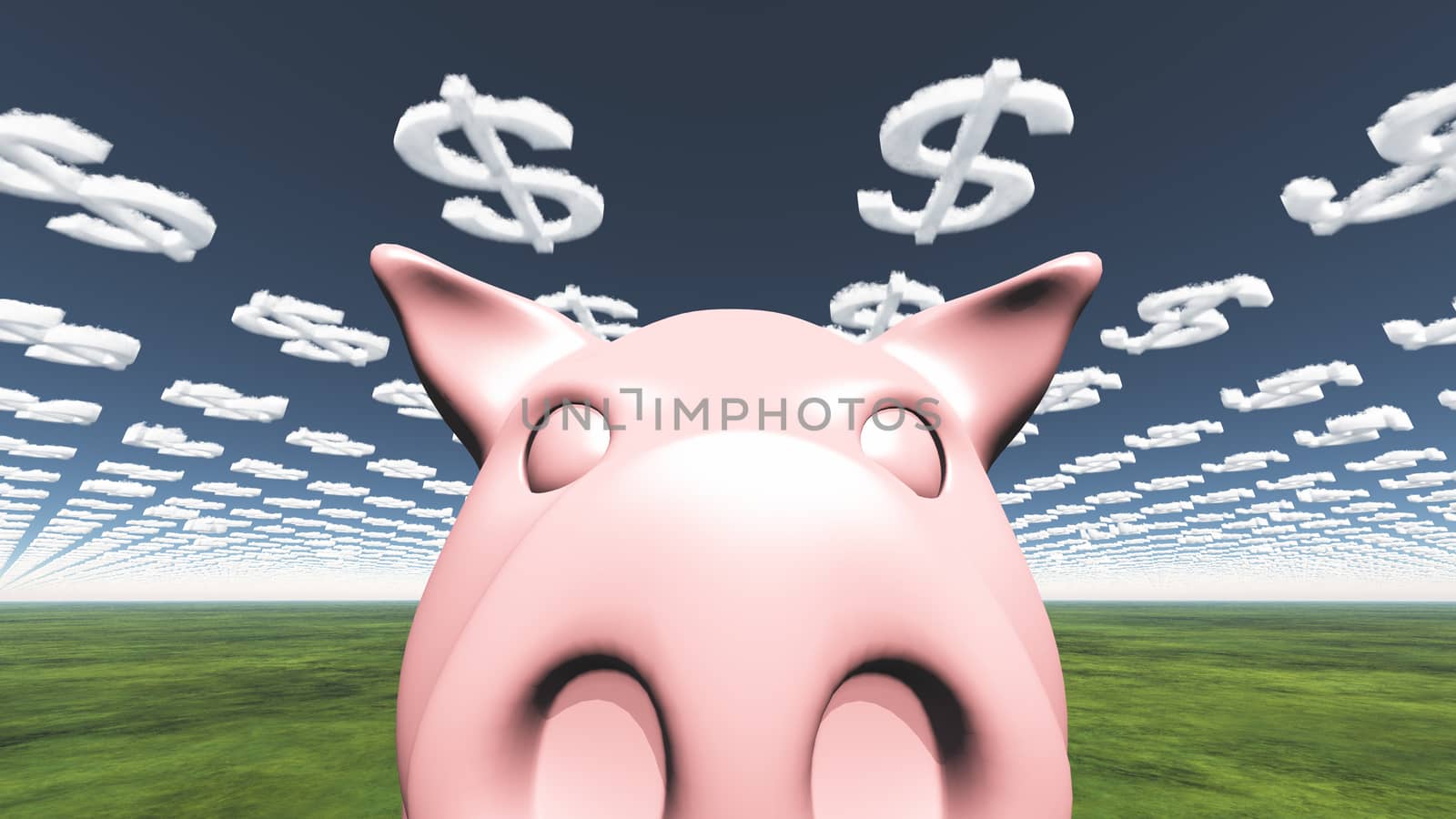 Pig and dollar symbol clouds. 3D rendering