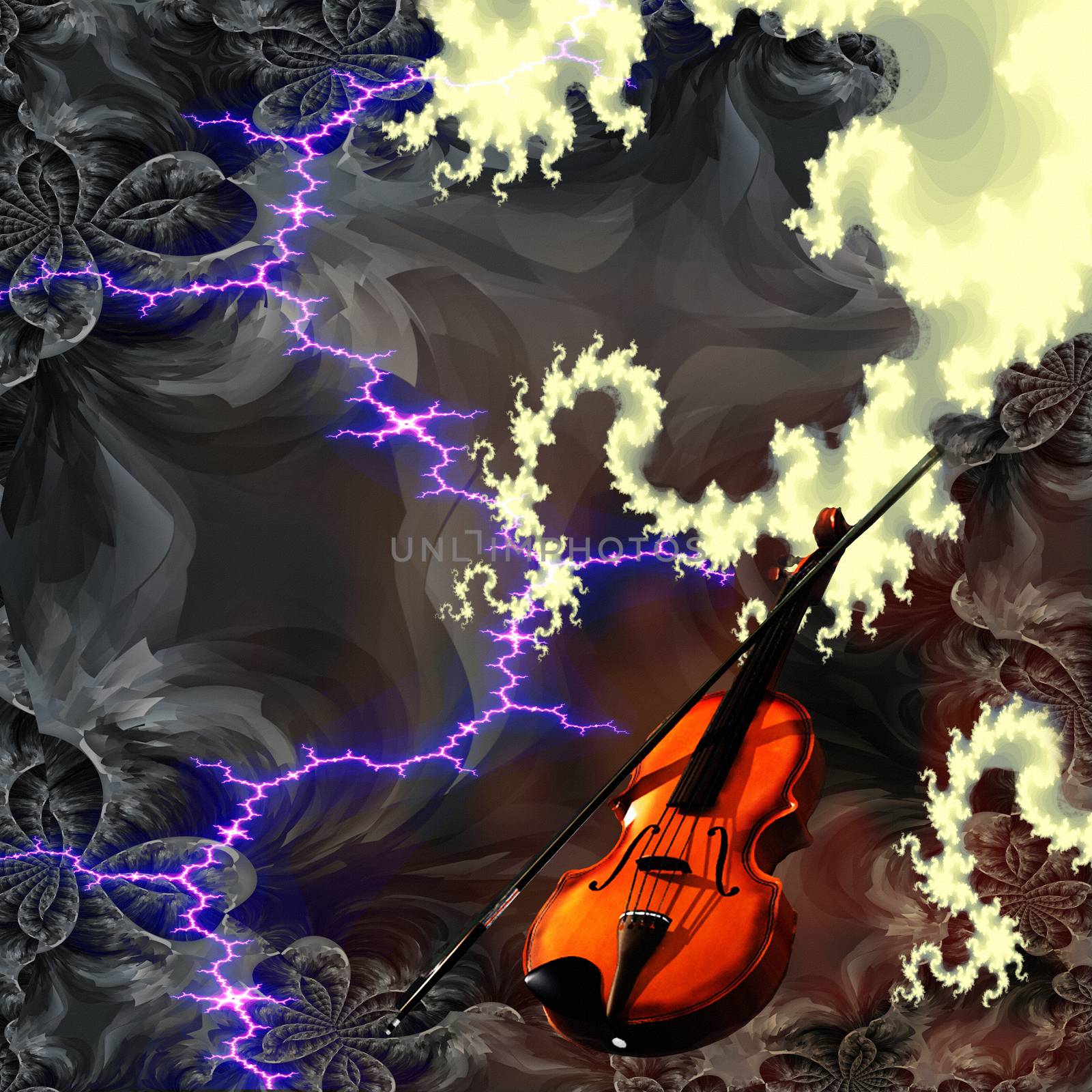 Violin Modern Art Composition. 3D rendering