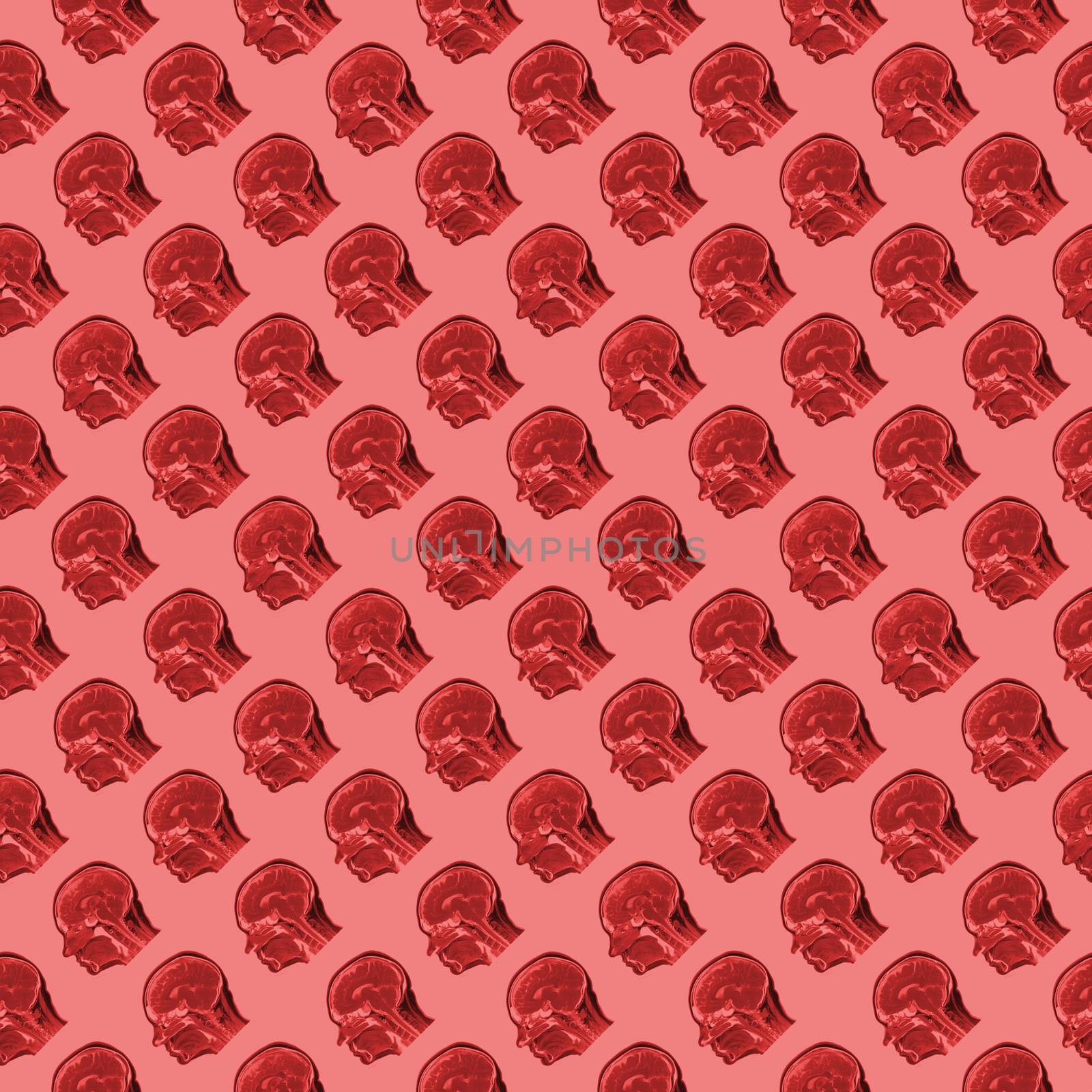 seamless pattern of sagittal MRI scans of sixty years old caucasian female head on pink background by z1b