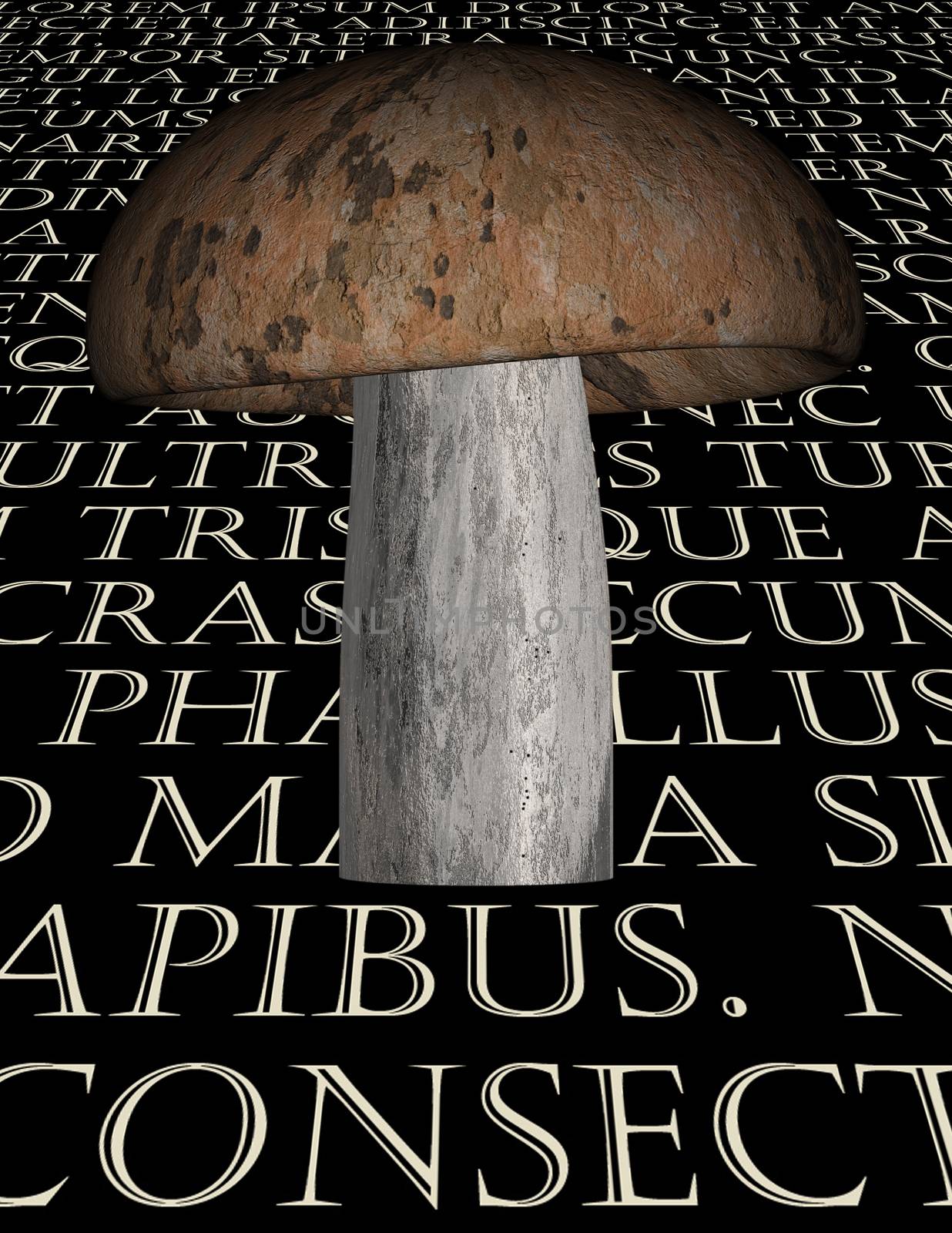 Mushroom with Latin text background