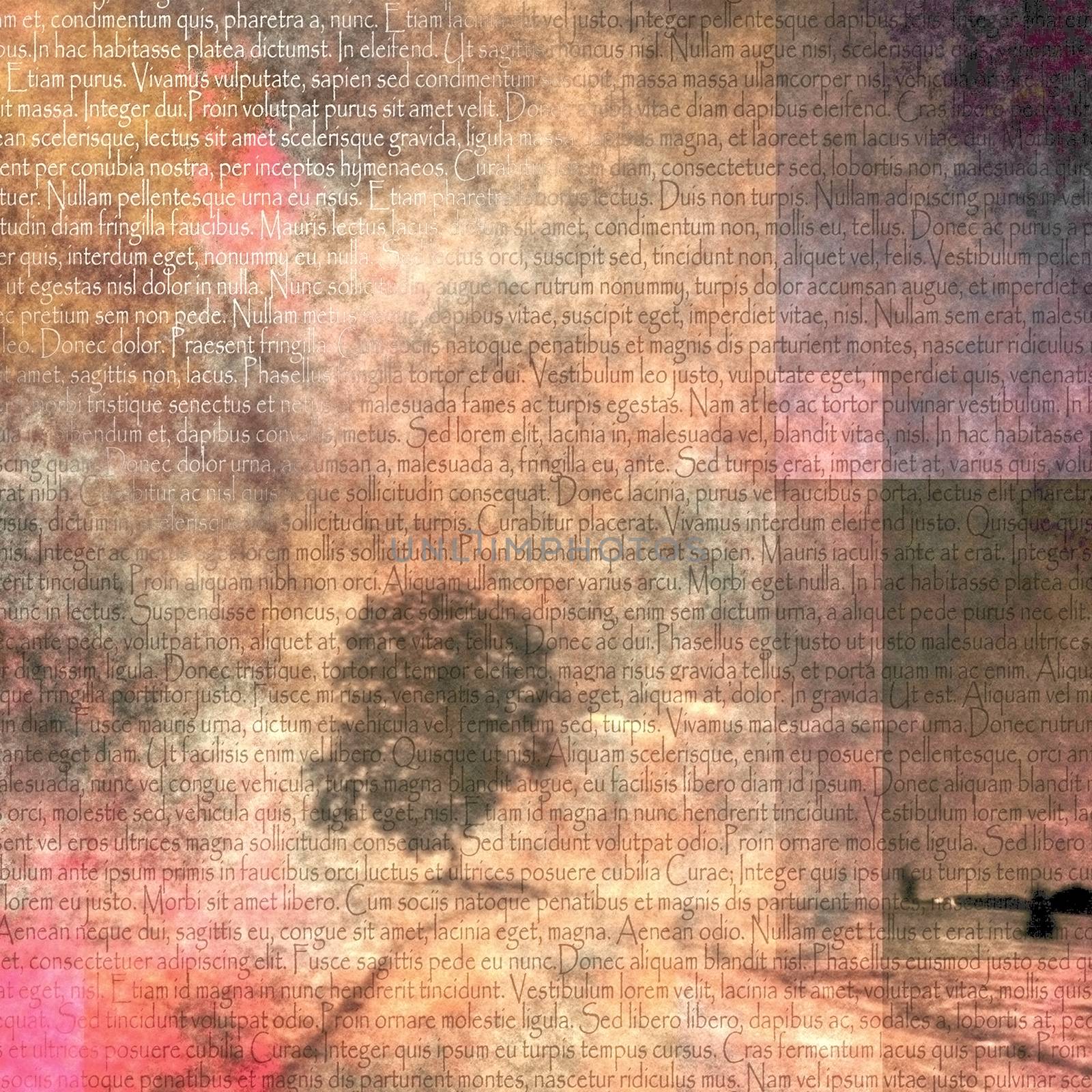 Abstracted rural landscape, Latin text