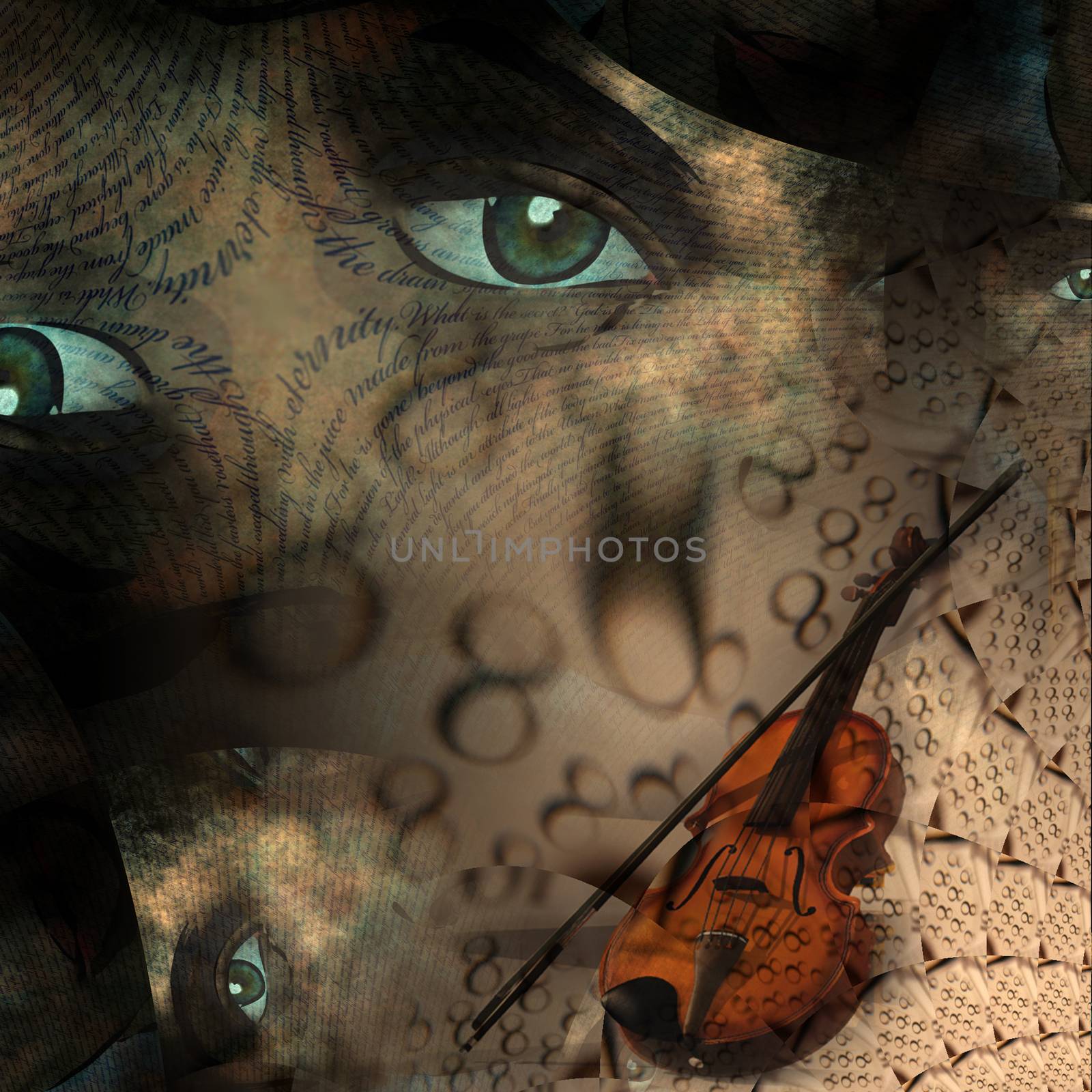Eternal Music. Abstract pattern, violin and eyes
