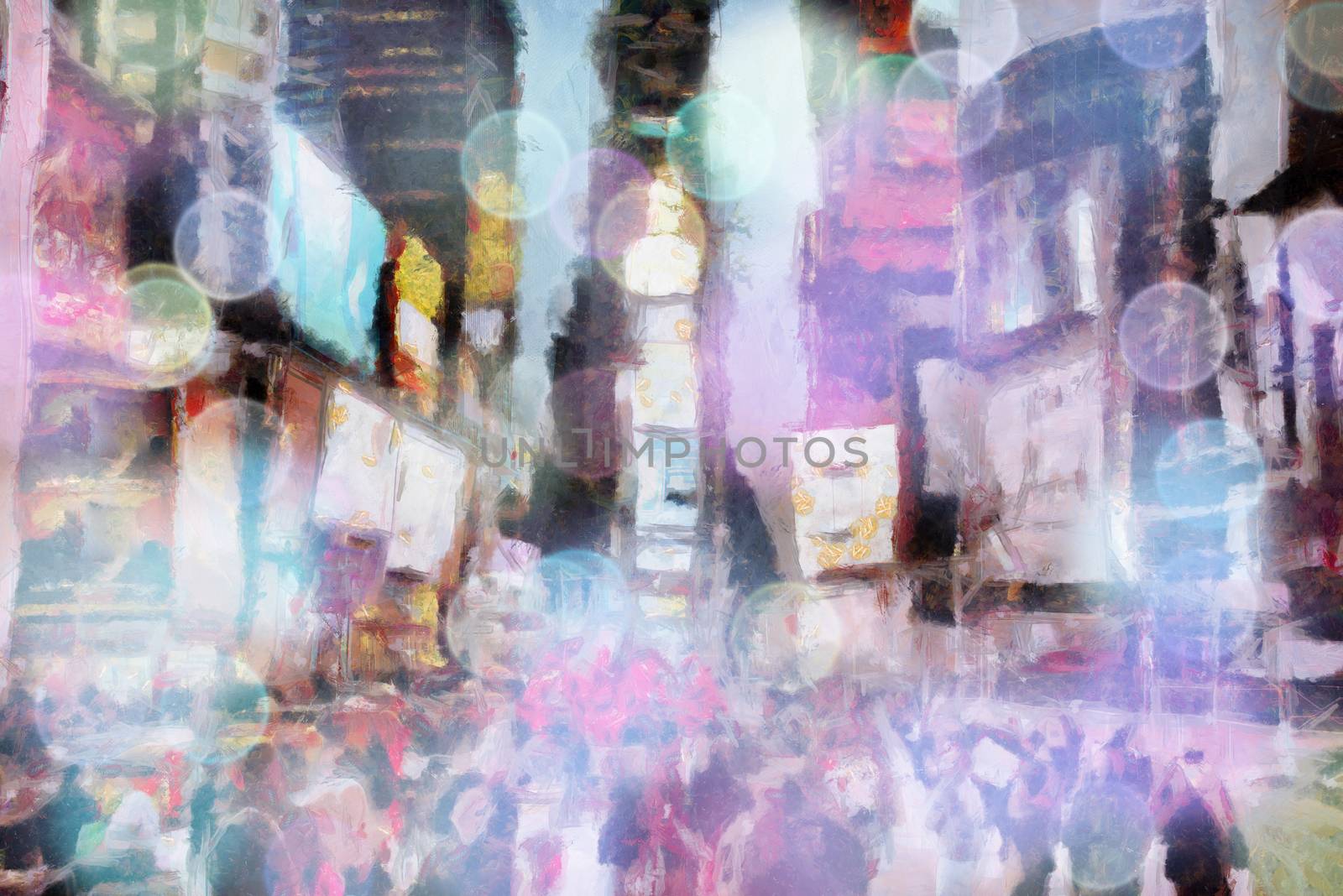 Times Square, New York. Surreal painting