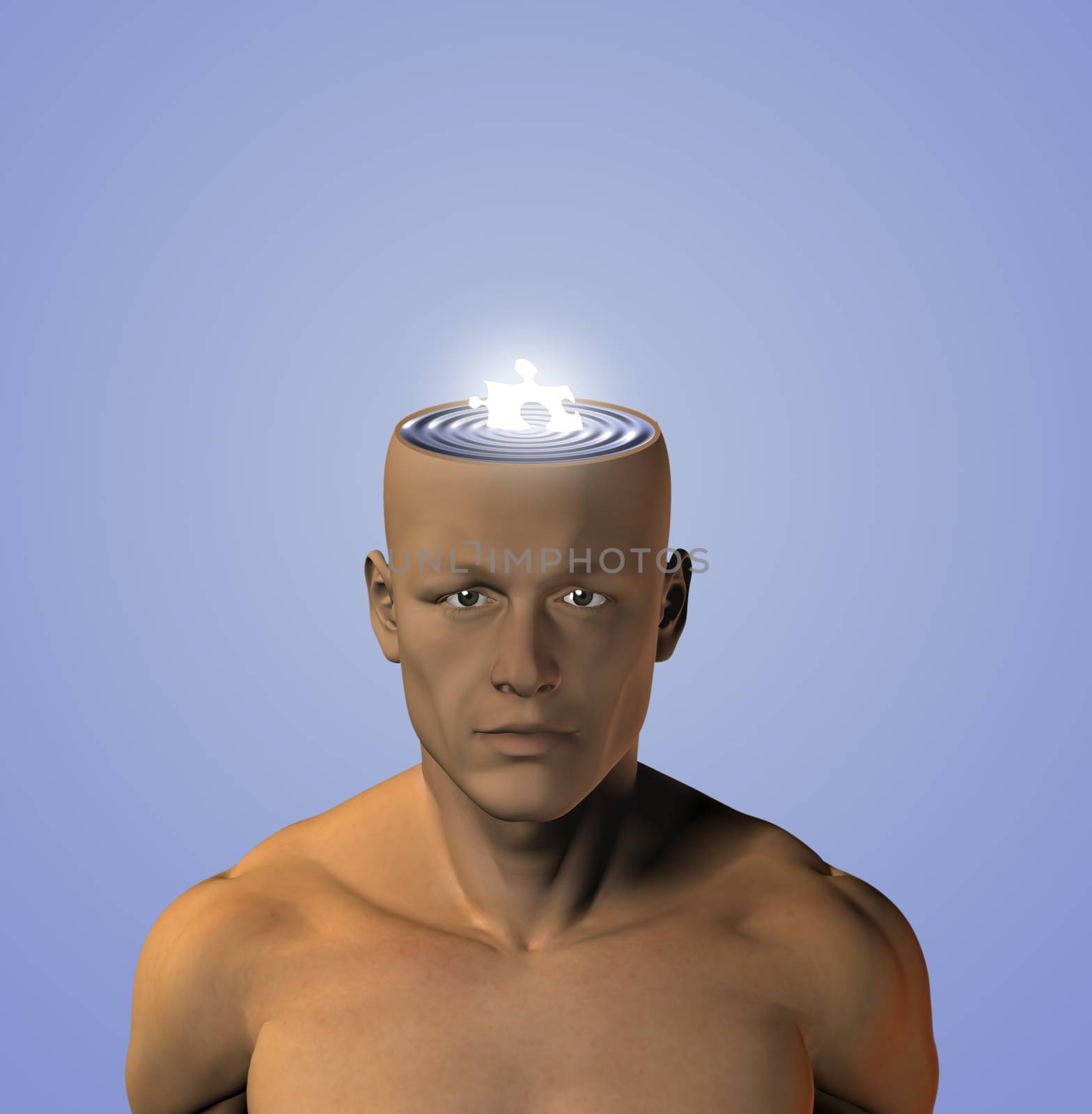 Adult man with glowing puzzle piece in head