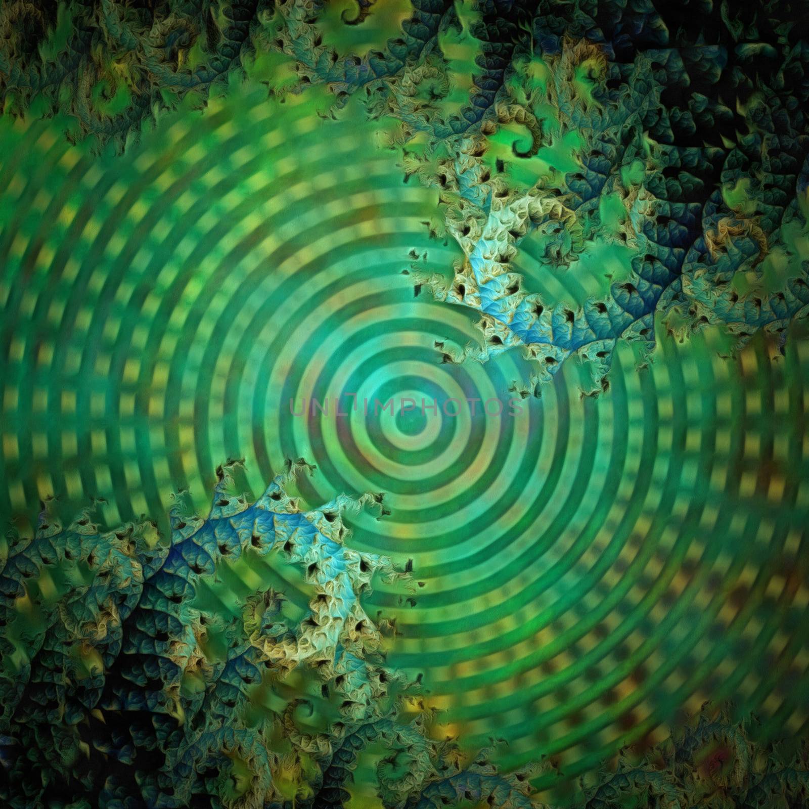 Concentric green circles and fractal pattern