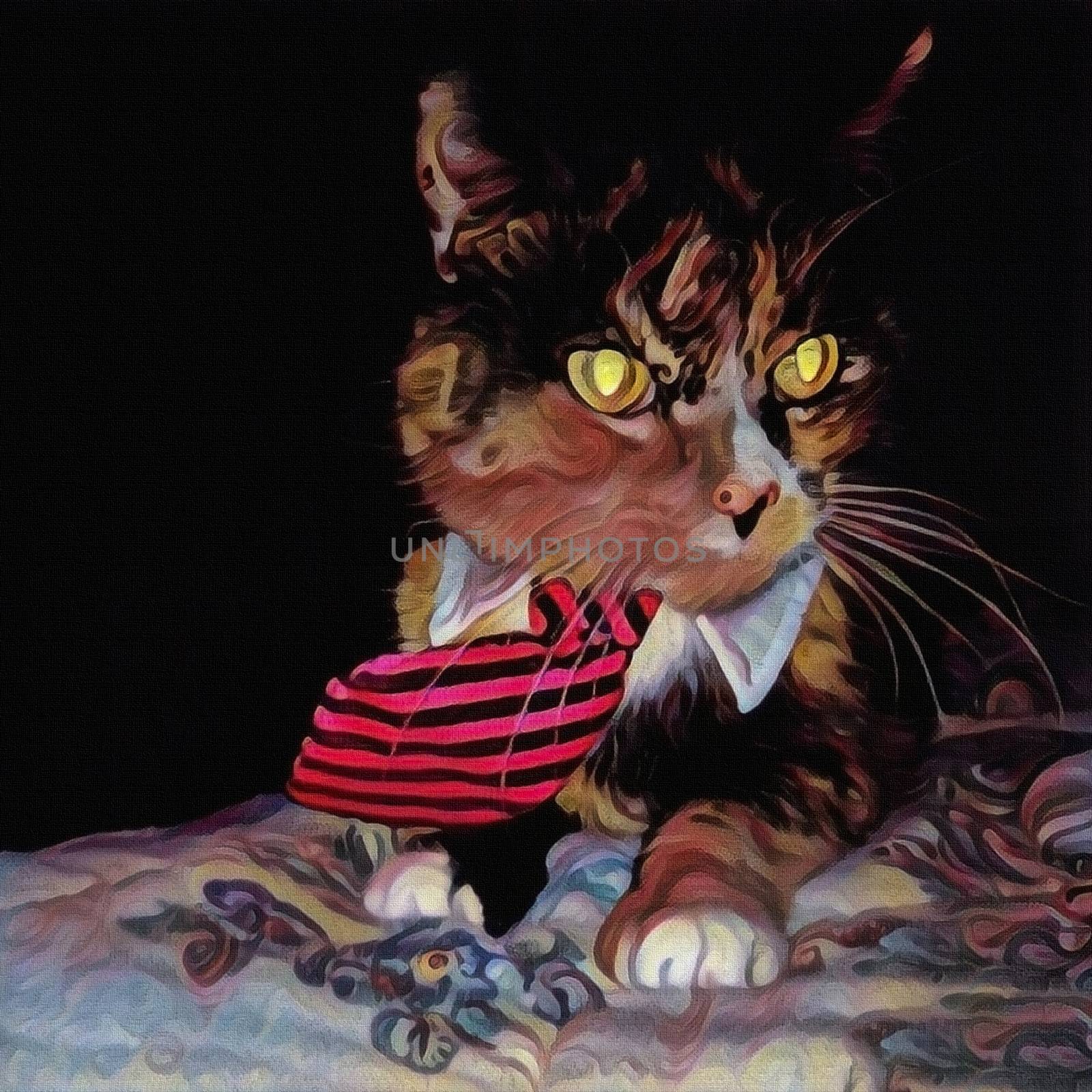 Modern art. Cat in tie.