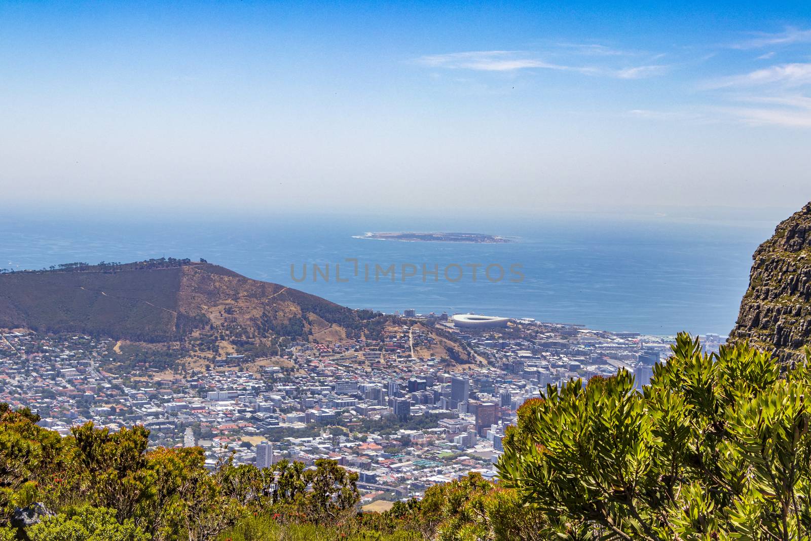 Panorama view of the whole coast of Cape Town, South Africa from Table Mountain.