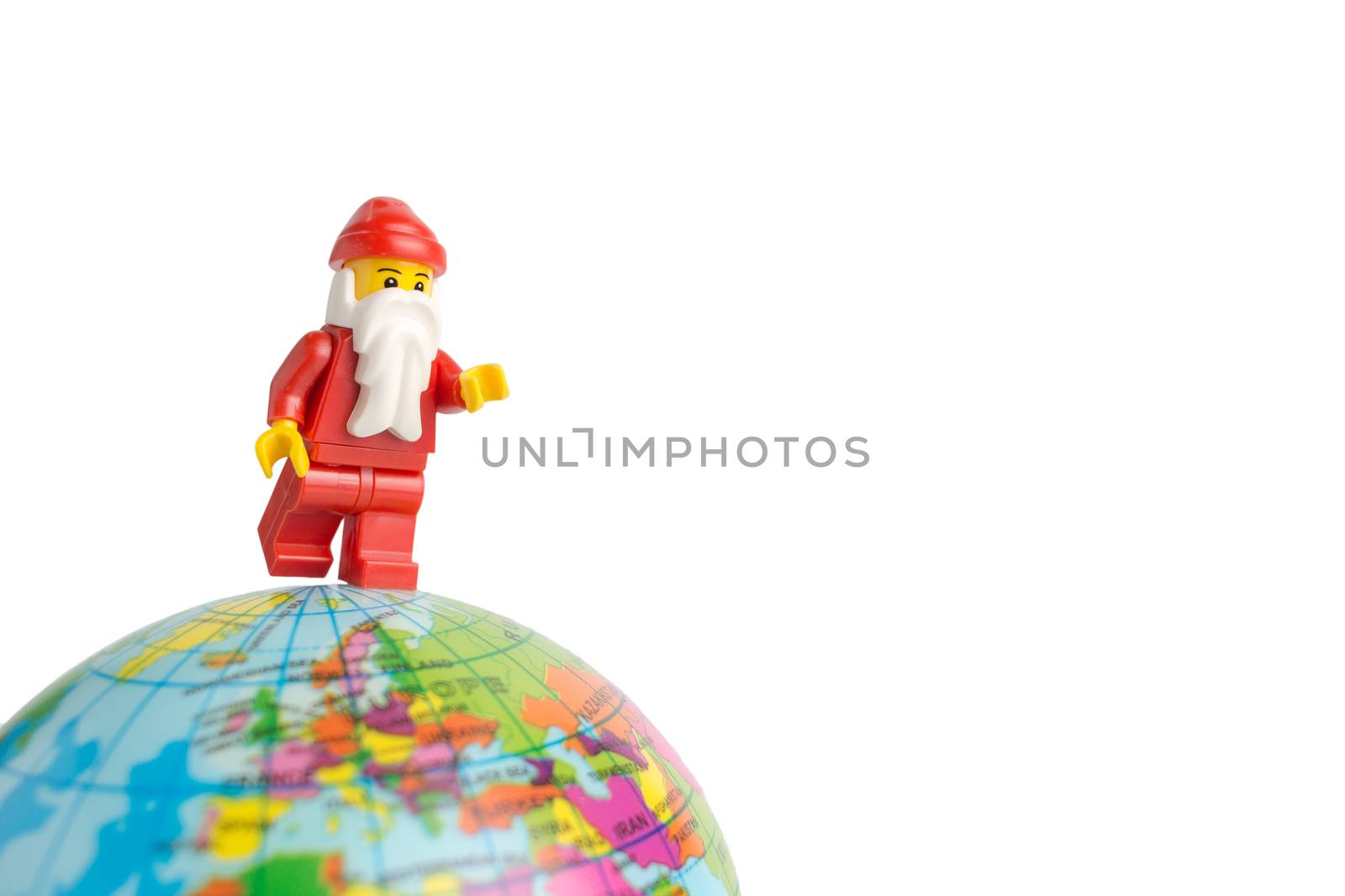 Chiang Mai , Thailand - December 3 , 2017 : Studio shot of LEGO minifigure Santa Claus in Christmas scene.