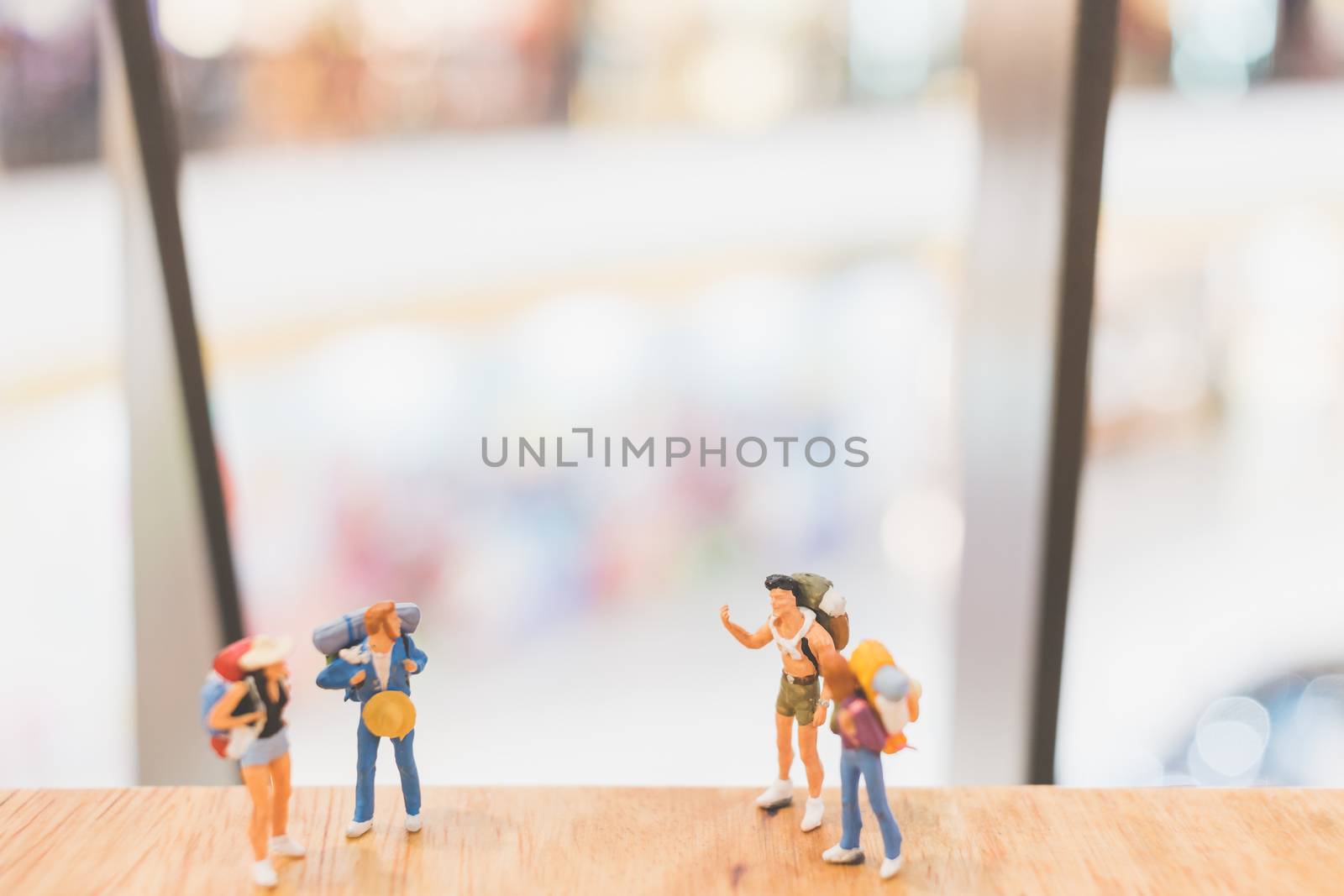 Miniature people : Travellers walking on The bridge , Holiday and Travel concept