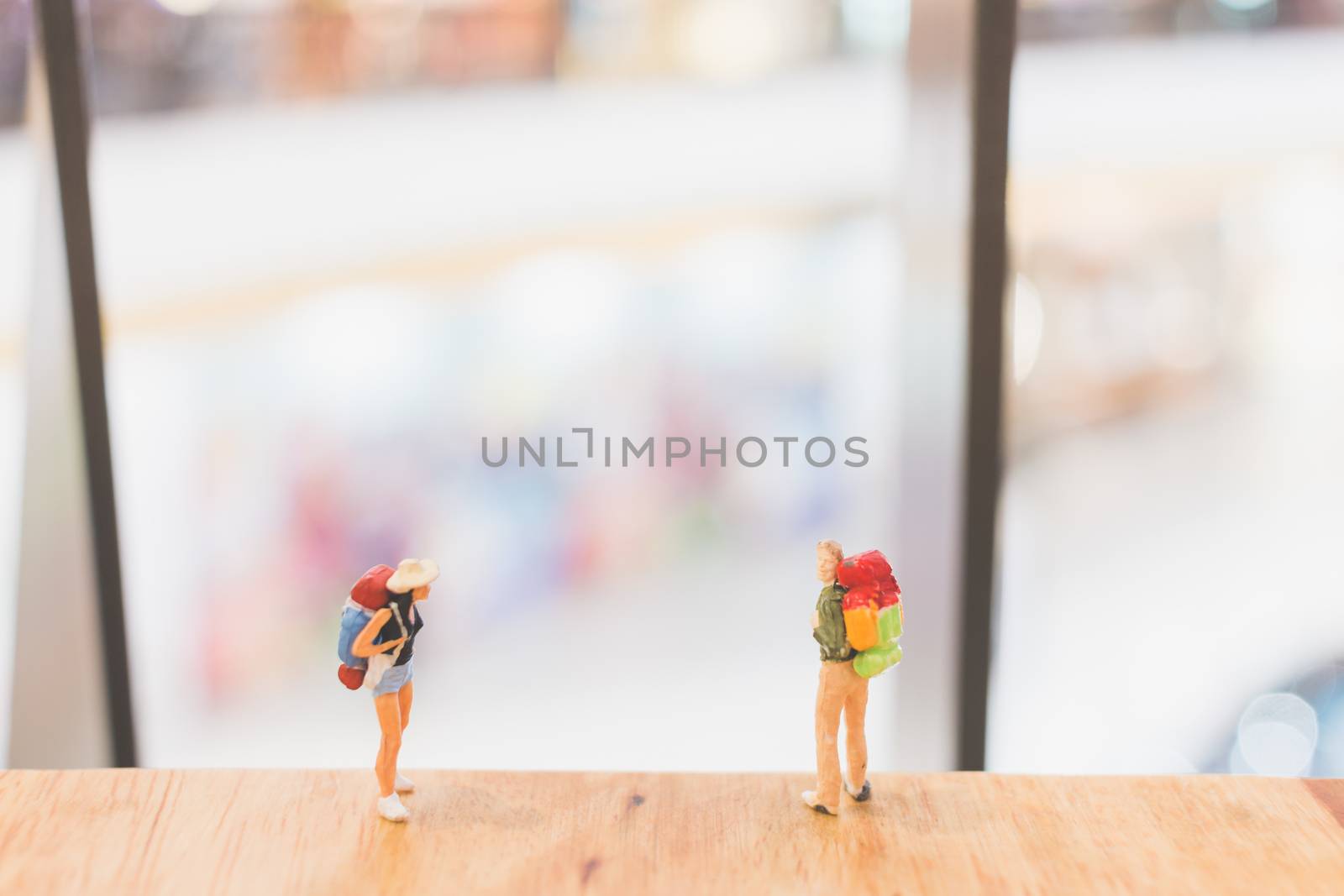 Miniature people : Travellers walking on The bridge , Holiday and Travel concept