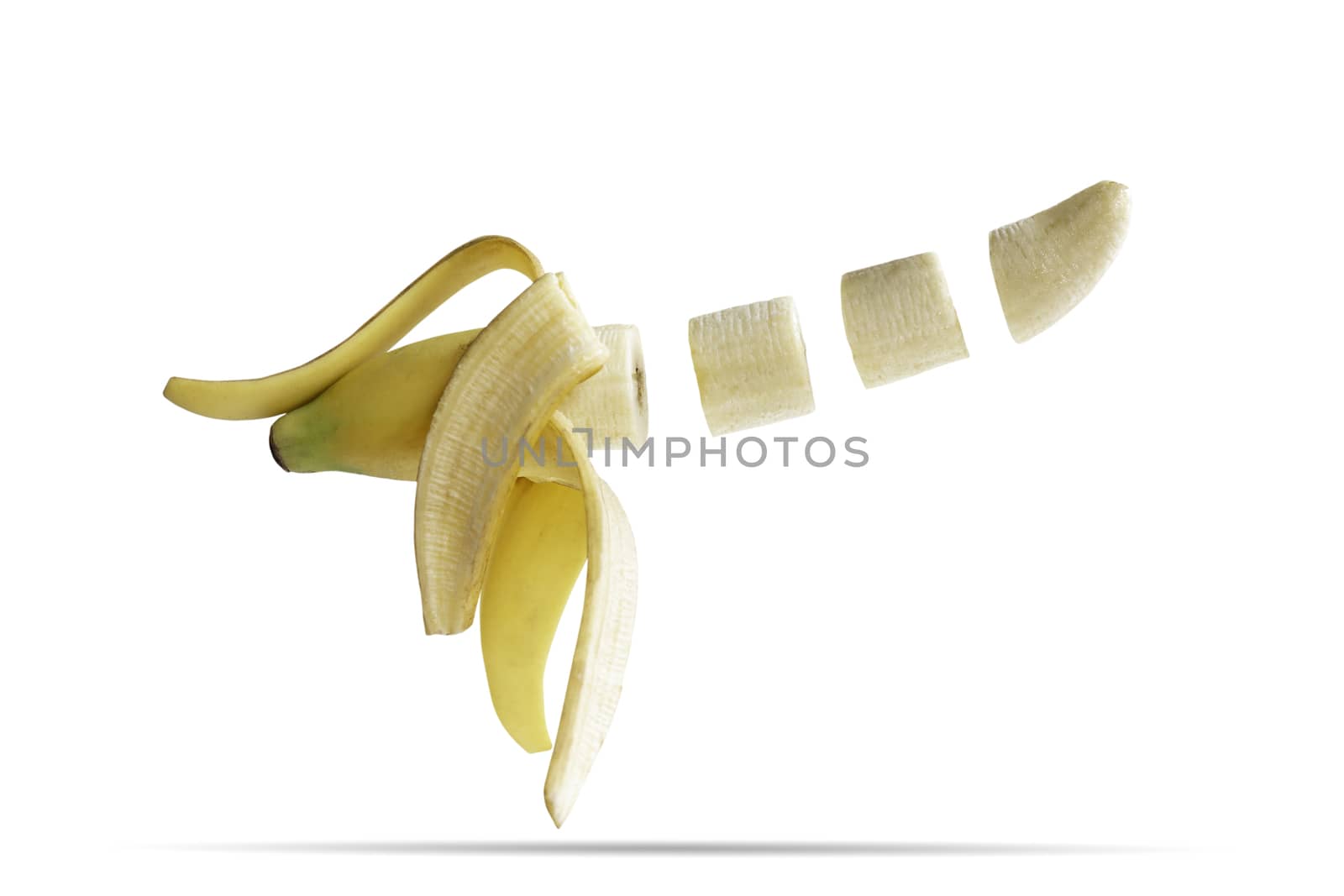 Sliced banana isolated on white background with clipping path