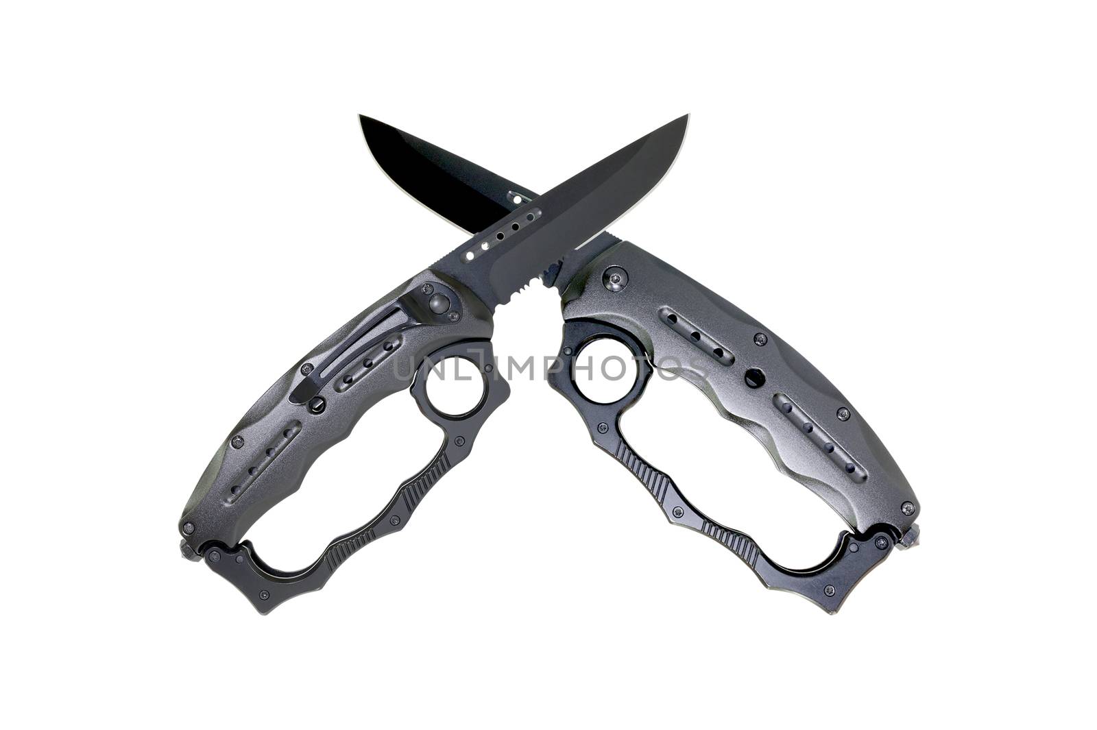 Military knife with brass knuckles isolated on white background 

