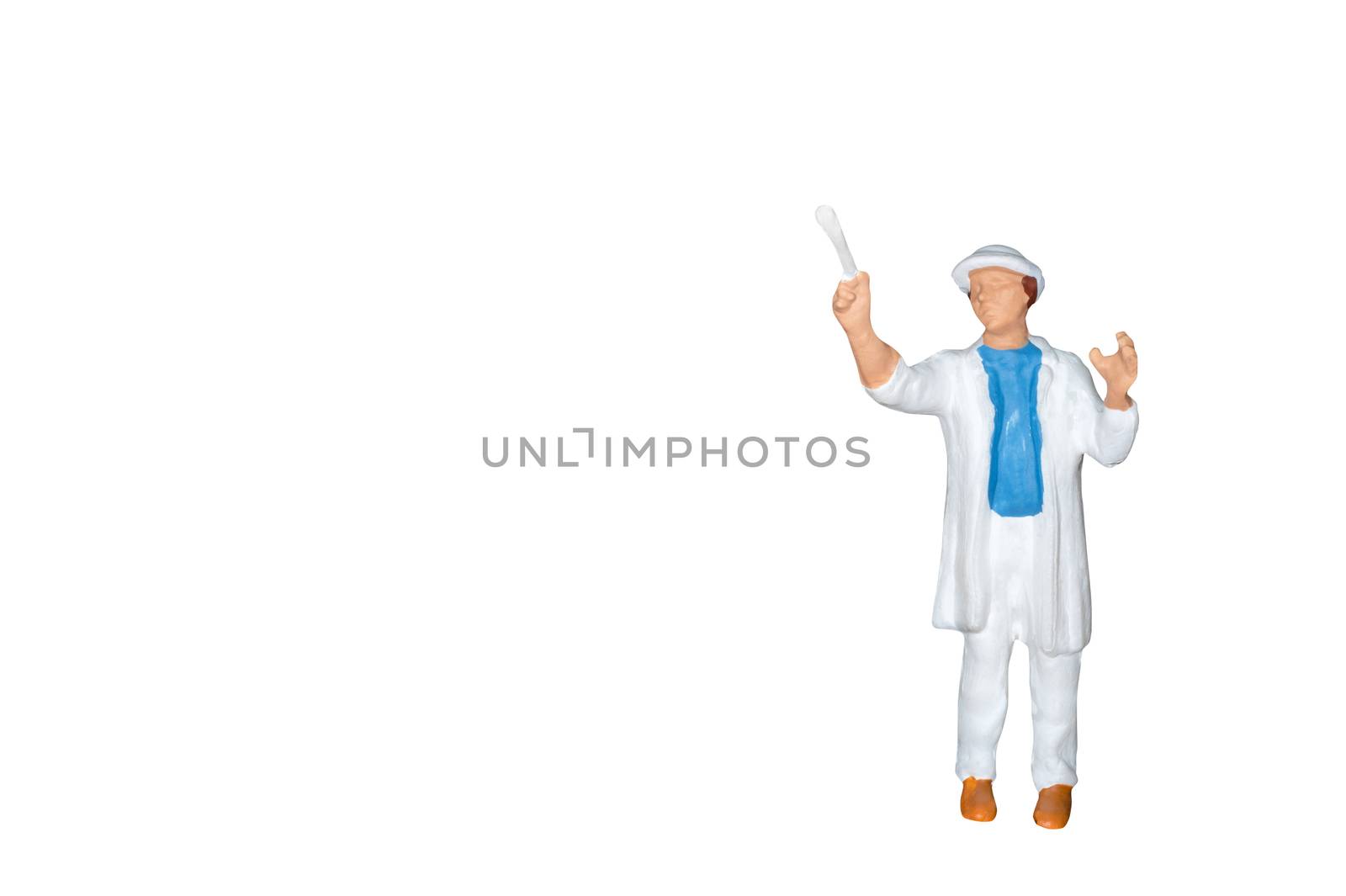 Miniature people : Painter holding a brush isolated on white and clipping path