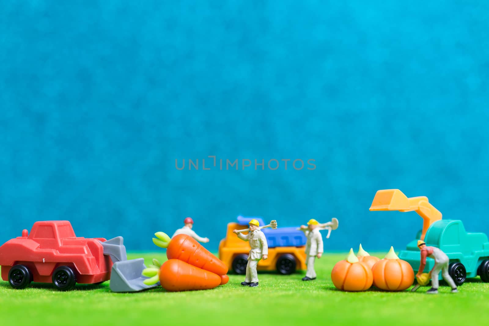 Miniature people : Farmers harvesting a vegetables , Agriculture concept