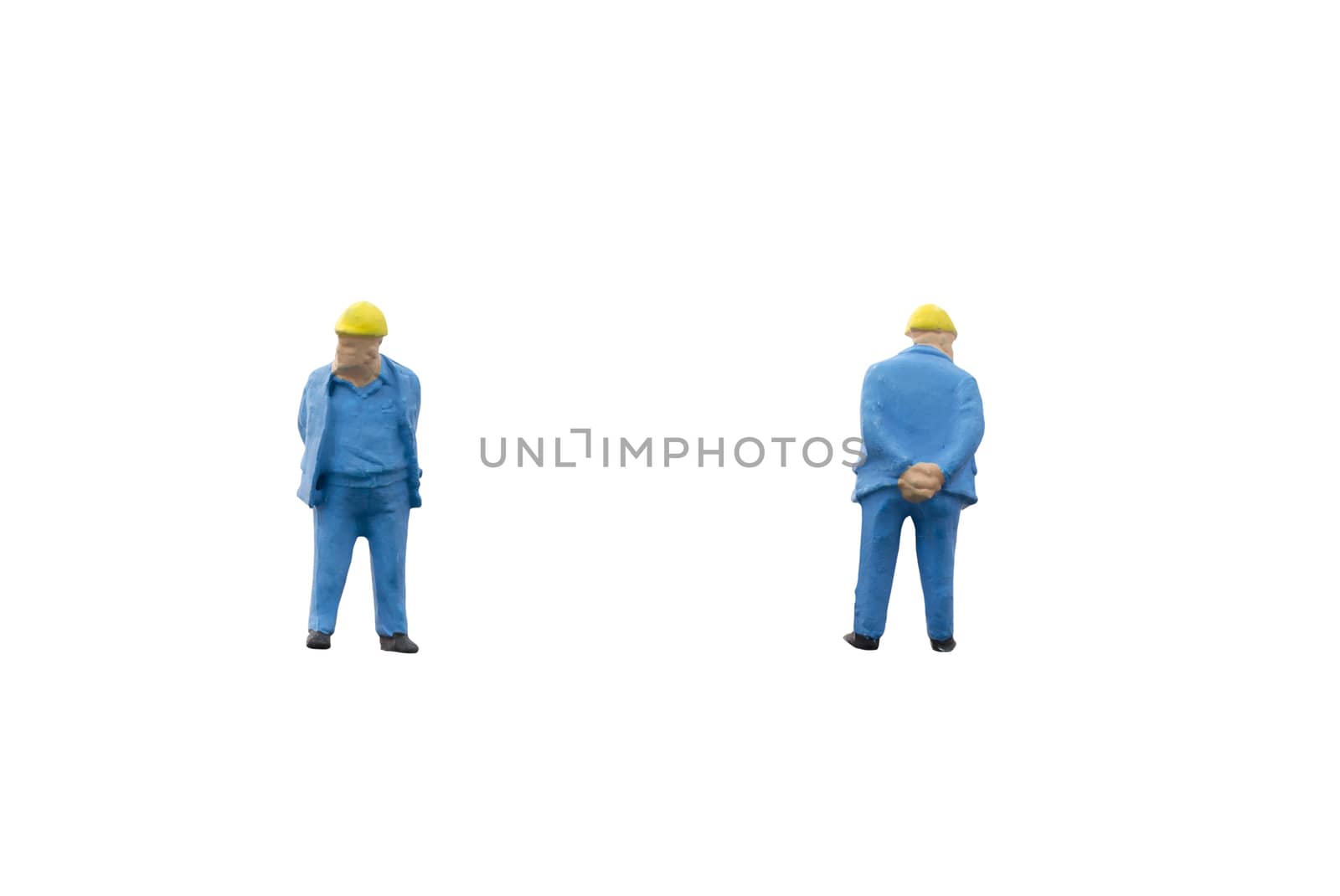 Miniature people worker construction concept on white background with clipping path