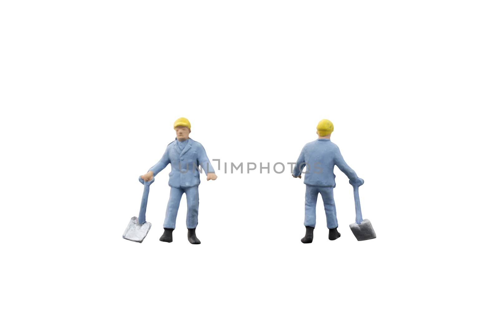 Miniature people worker construction concept on white background with clipping path