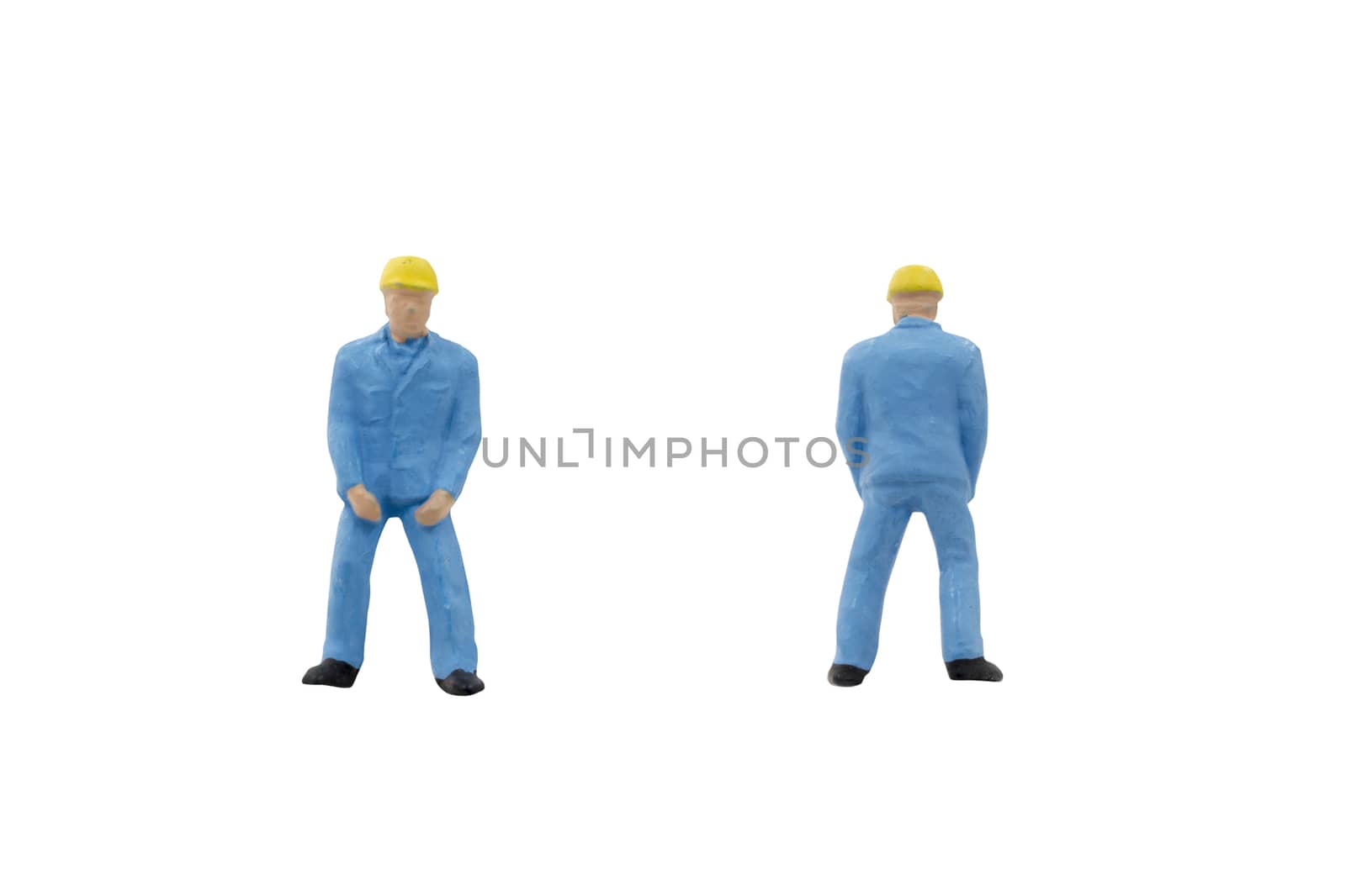 Miniature people worker construction concept on white background with clipping path