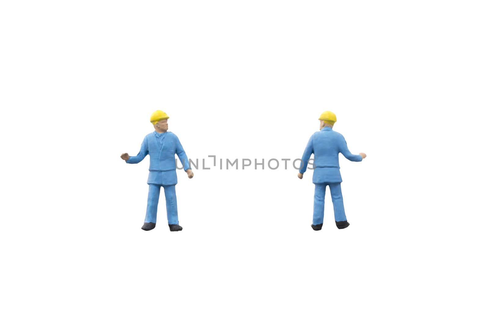 Miniature people worker construction concept on white background with clipping path
