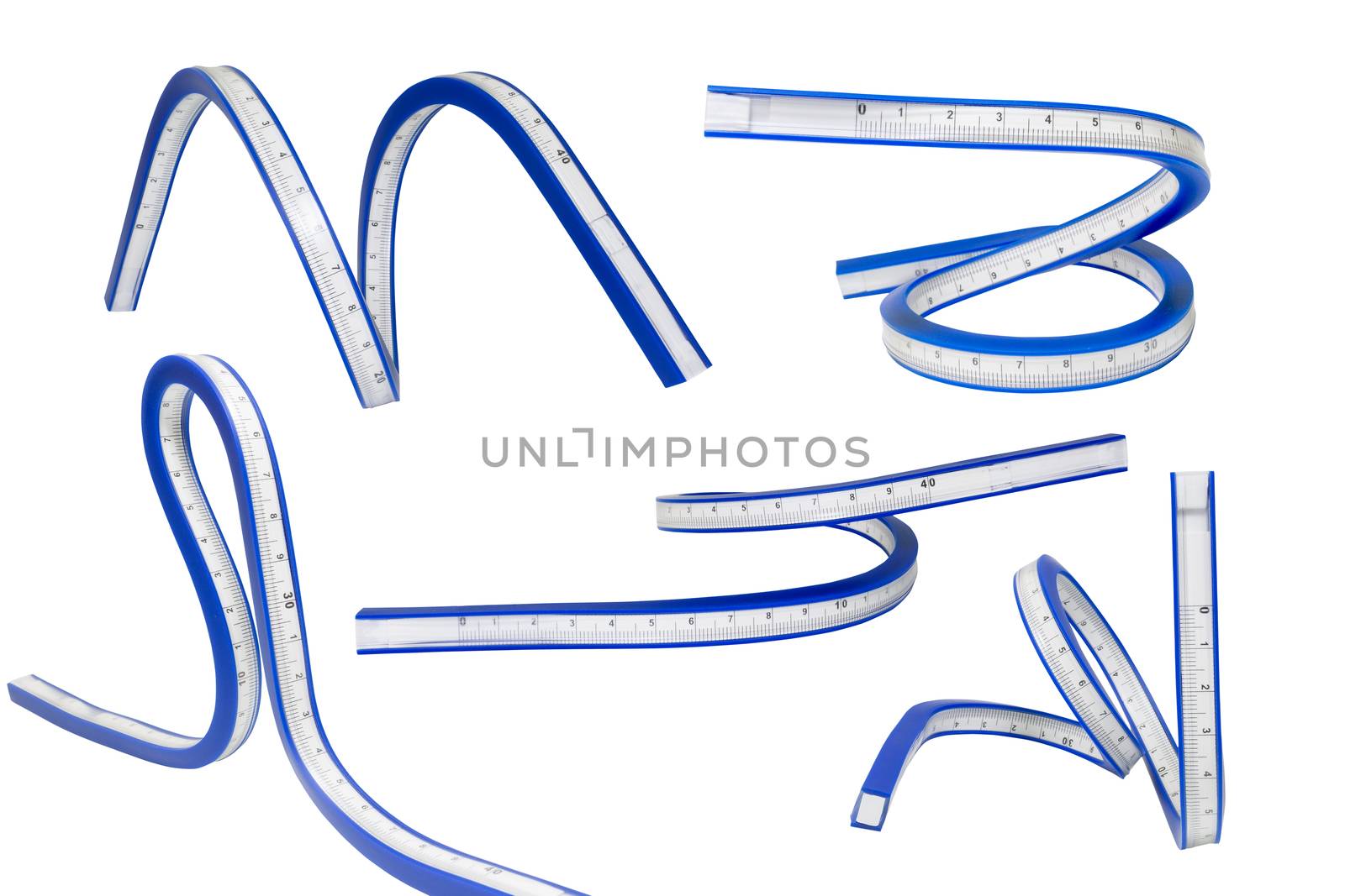 Flexible curve ruler on a white background with clipping path