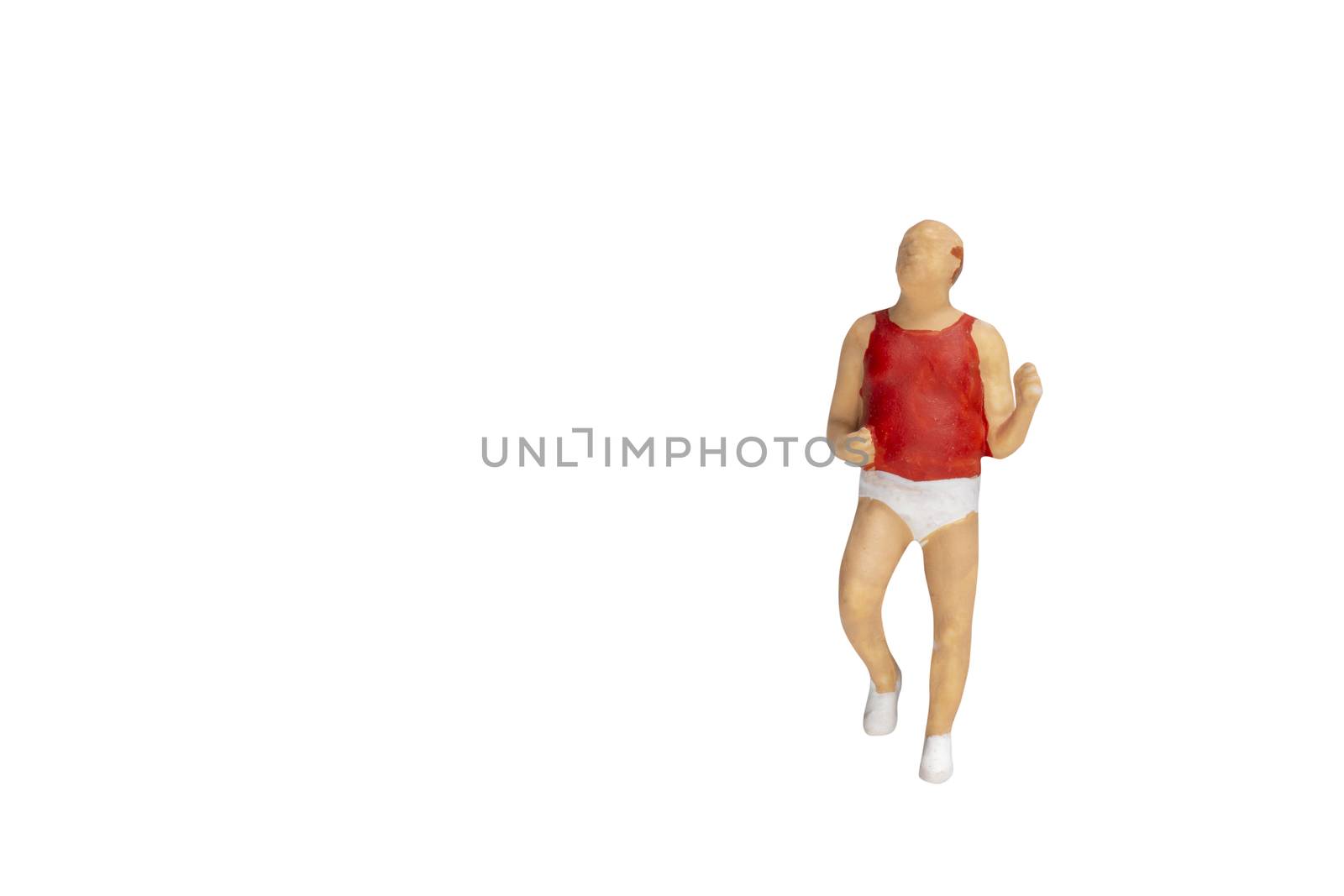 Miniature people running isolated  on white background with clipping path