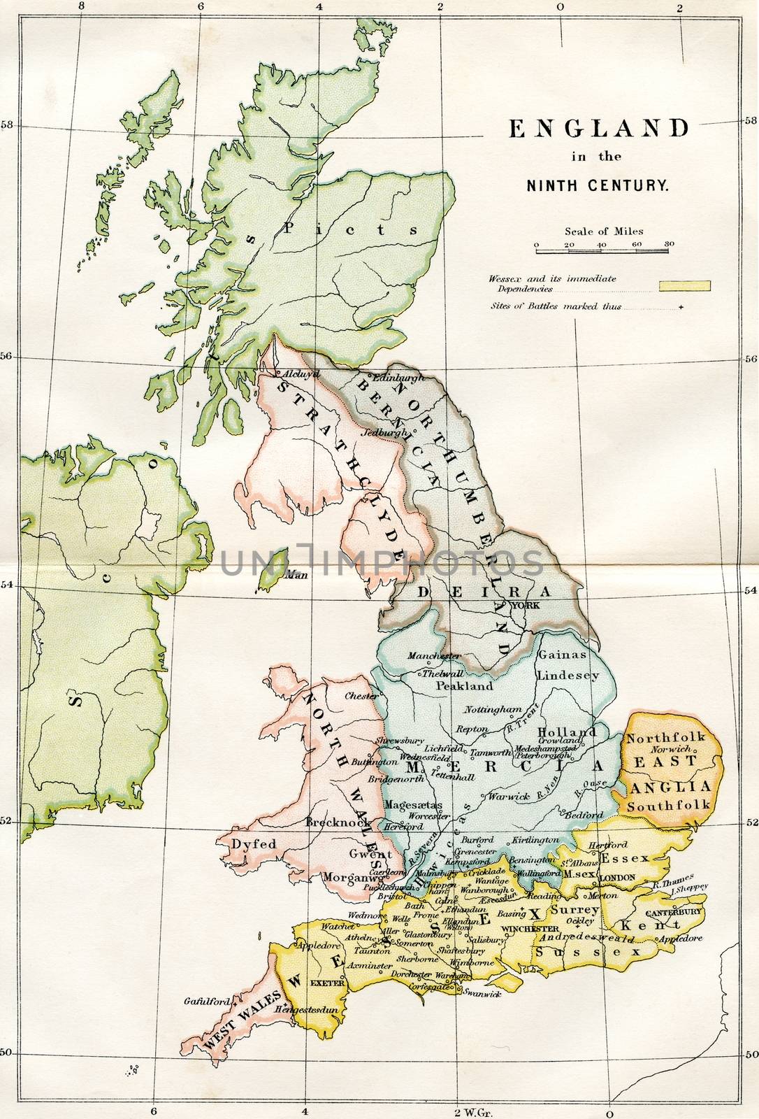 An engraved image showing a 9th century map of the kingdoms of   by ant