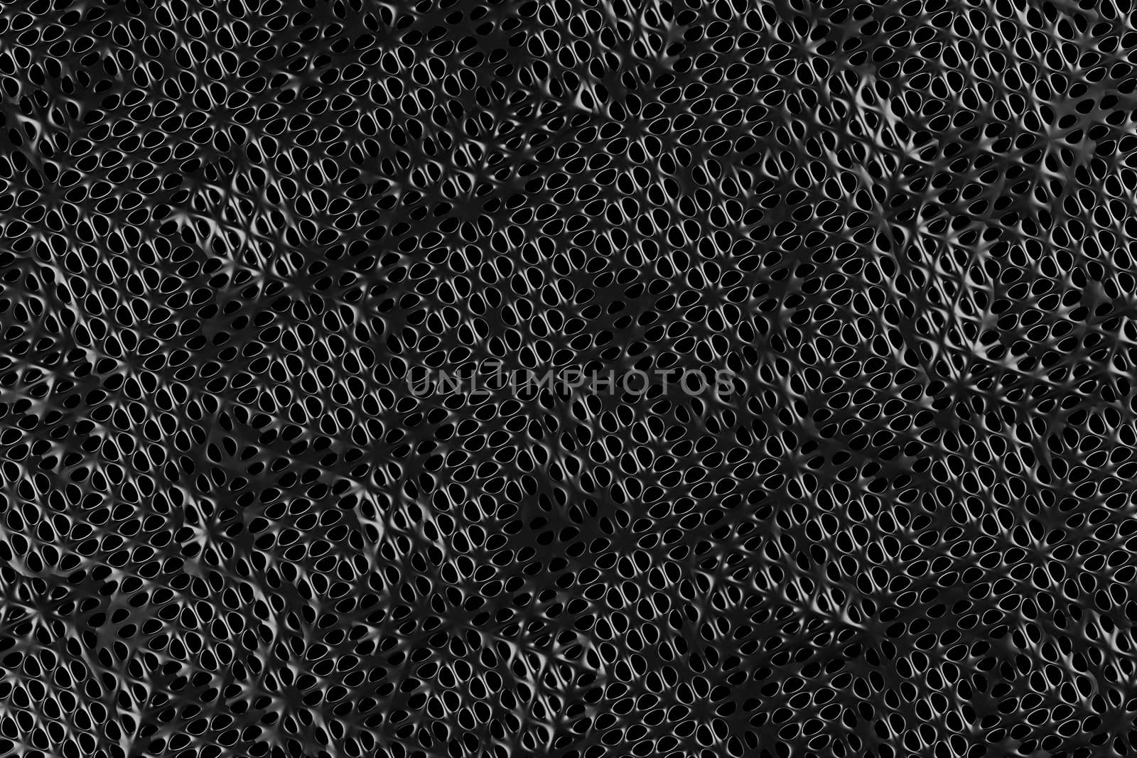 The texture of many holes on a black shadow in the dark. The pattern of many a lot of holes. The concepts of abstract background.3D illustration rendering.