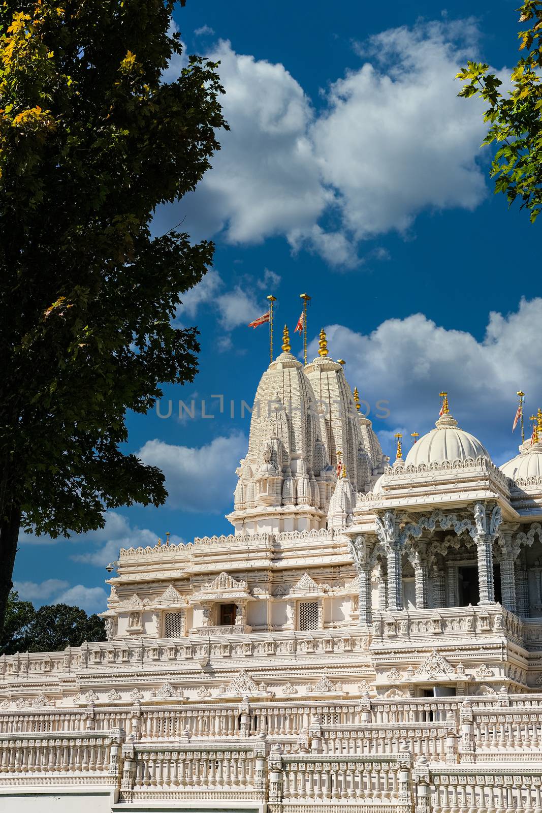 View of a white marble hindu temple