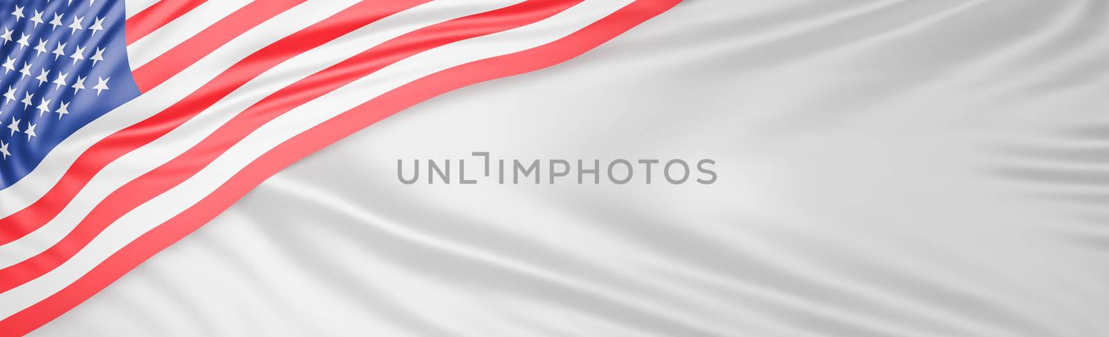 Beautiful American Flag Wave Close Up on white silk banner background with copy space.,3d model and illustration.