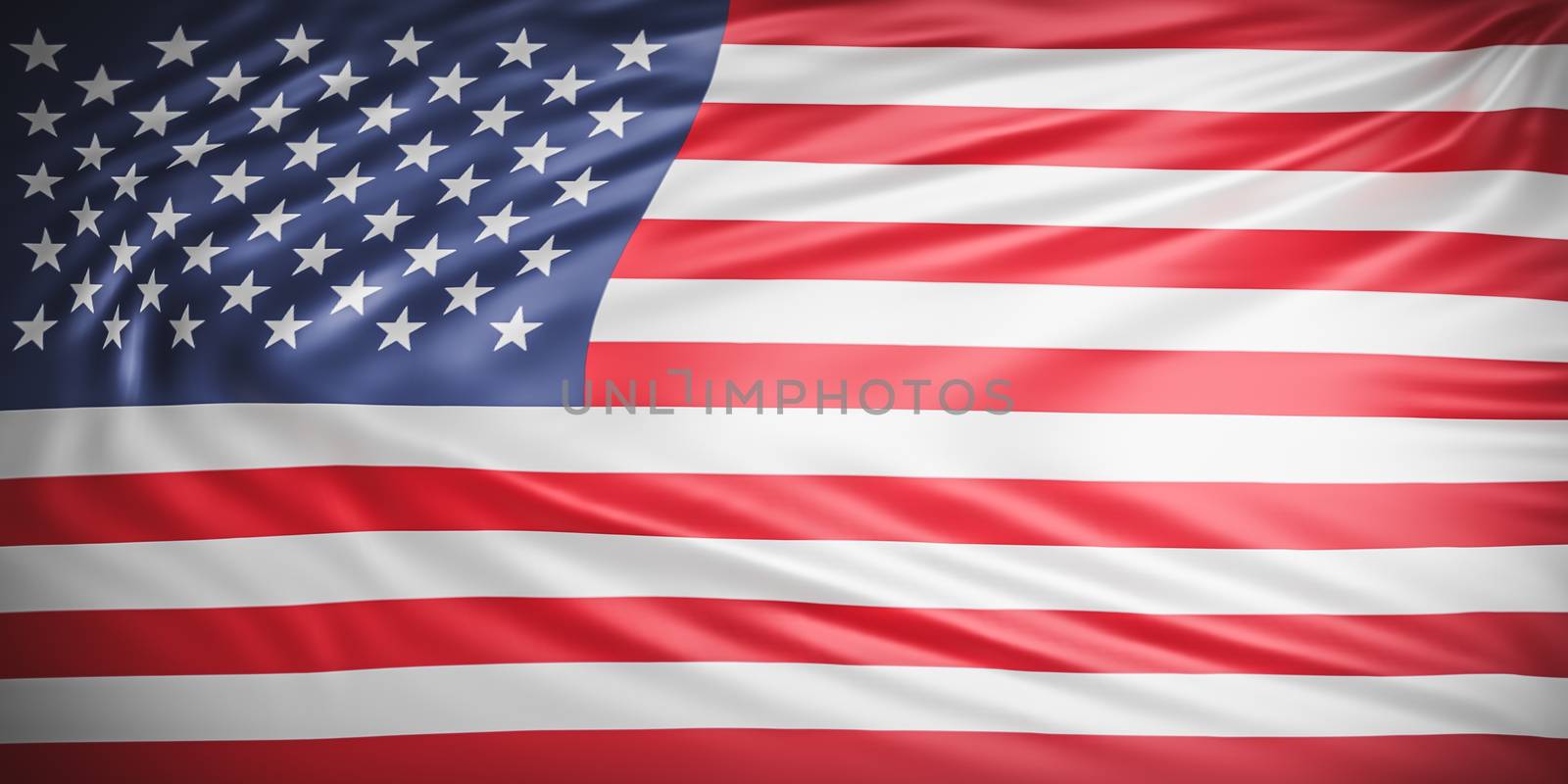 Beautiful American Flag Wave Close Up for Memorial Day or 4th of July on banner background with copy space.,3d model and illustration. by anotestocker