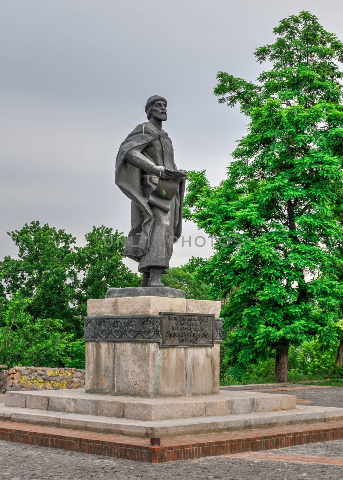 Bila Tserkva, Ukraine 06.20.2020. Monument to Yaroslav the Wise in the city of Bila Tserkva, Ukraine, on a cloudy summer day