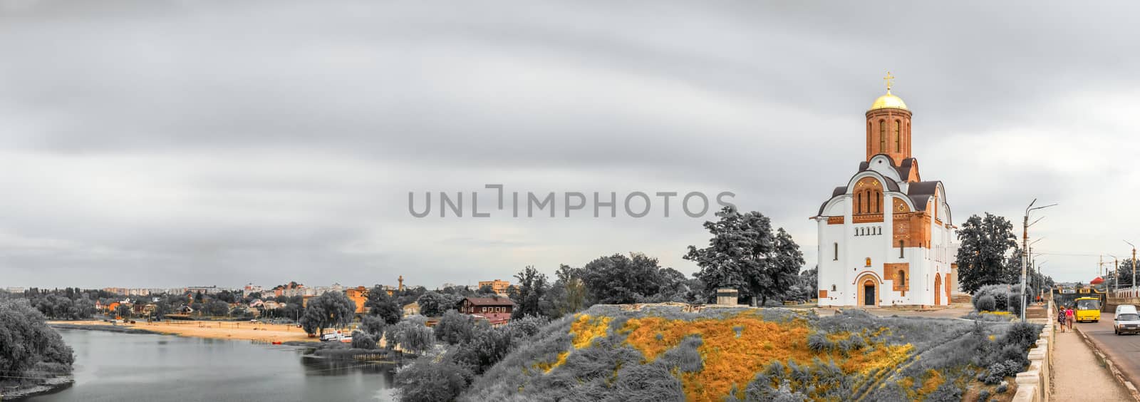 Bila Tserkva, Ukraine 06.20.2020. Ros river in the city of Bila Tserkva, Ukraine, on a cloudy summer day