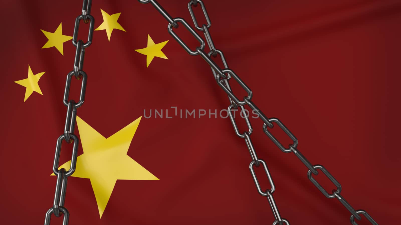 The china flag and chain for business content 3d rendering.
