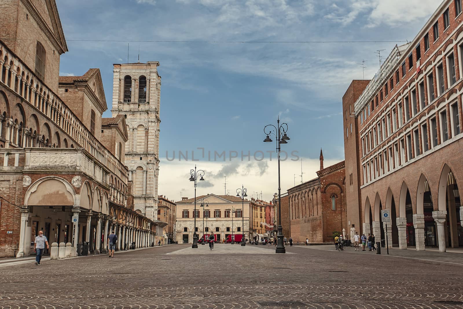 FERRARA, ITALY 29 JULY 2020 : Trento Trieste square view in Ferrrara in Italy