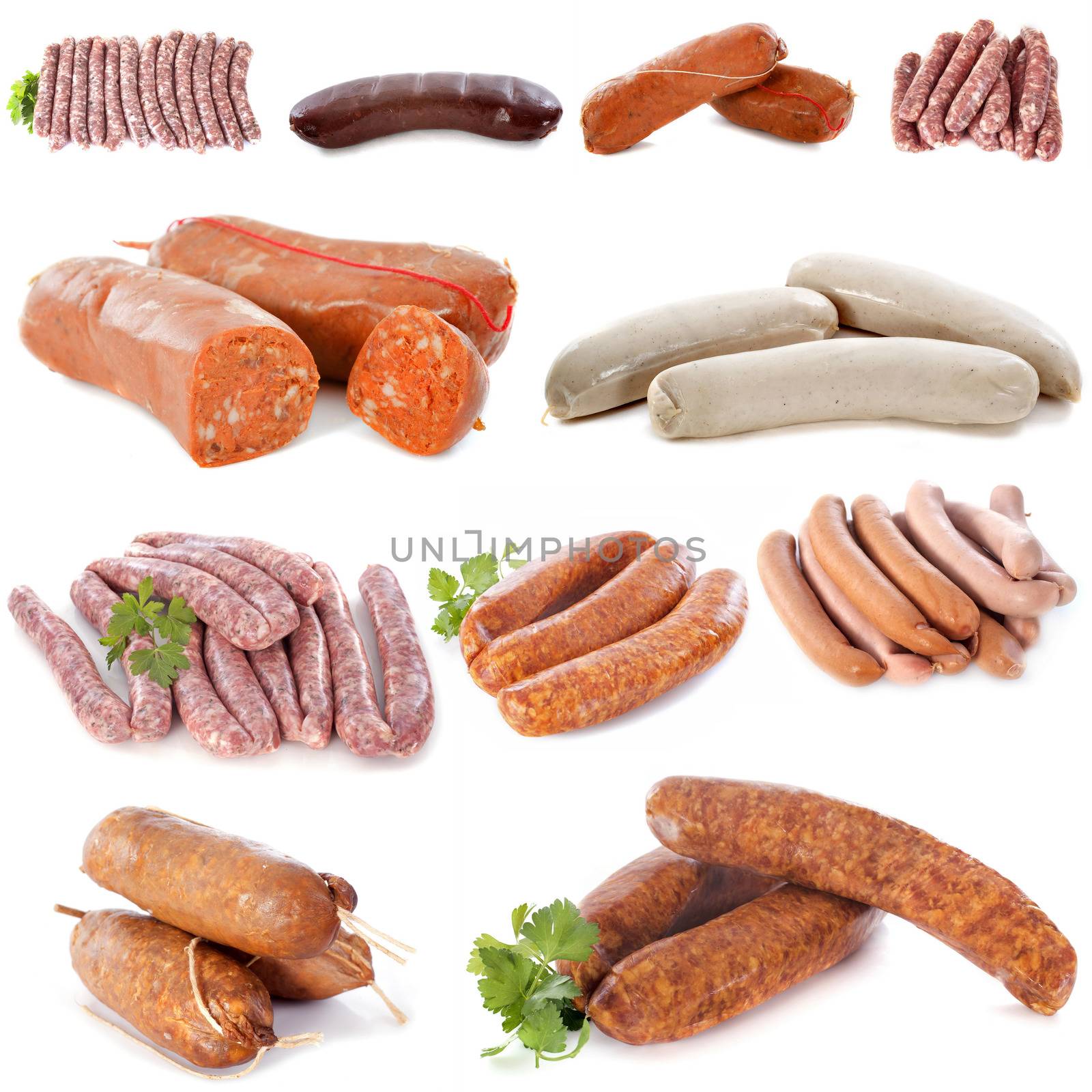 barbecue meat in front of white background