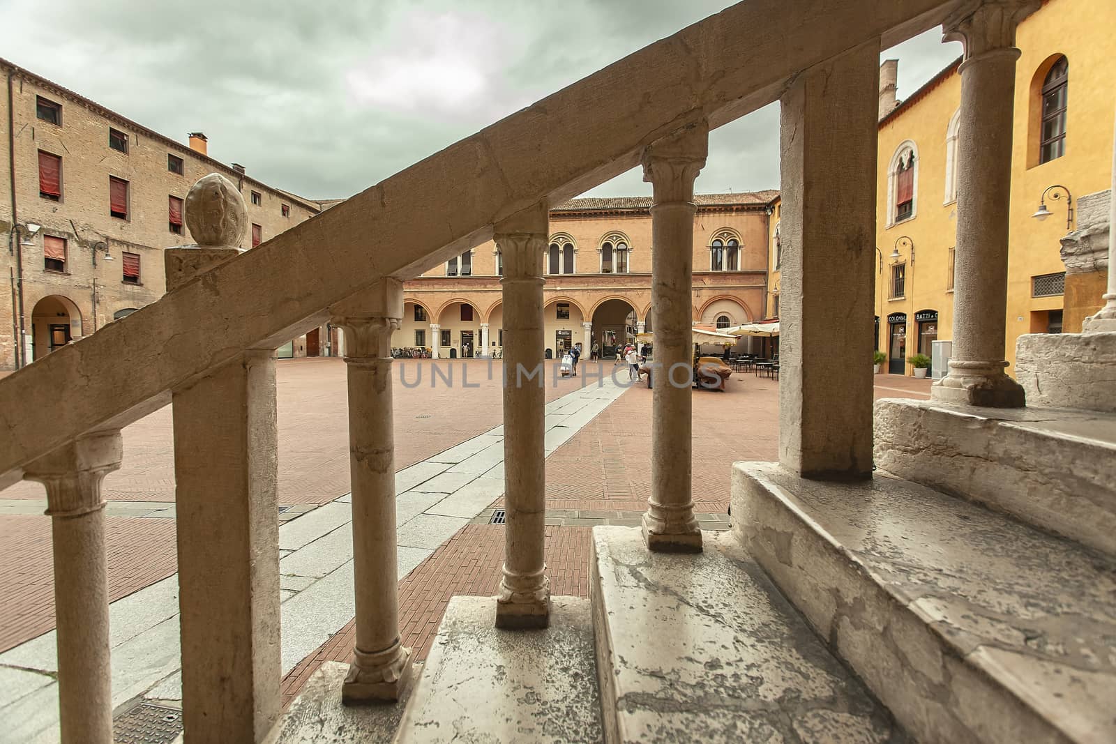 FERRARA, ITALY 29 JULY 2020 : Scalone d'onore in Ferrara a famuos historic staircase of town hall building in Italy