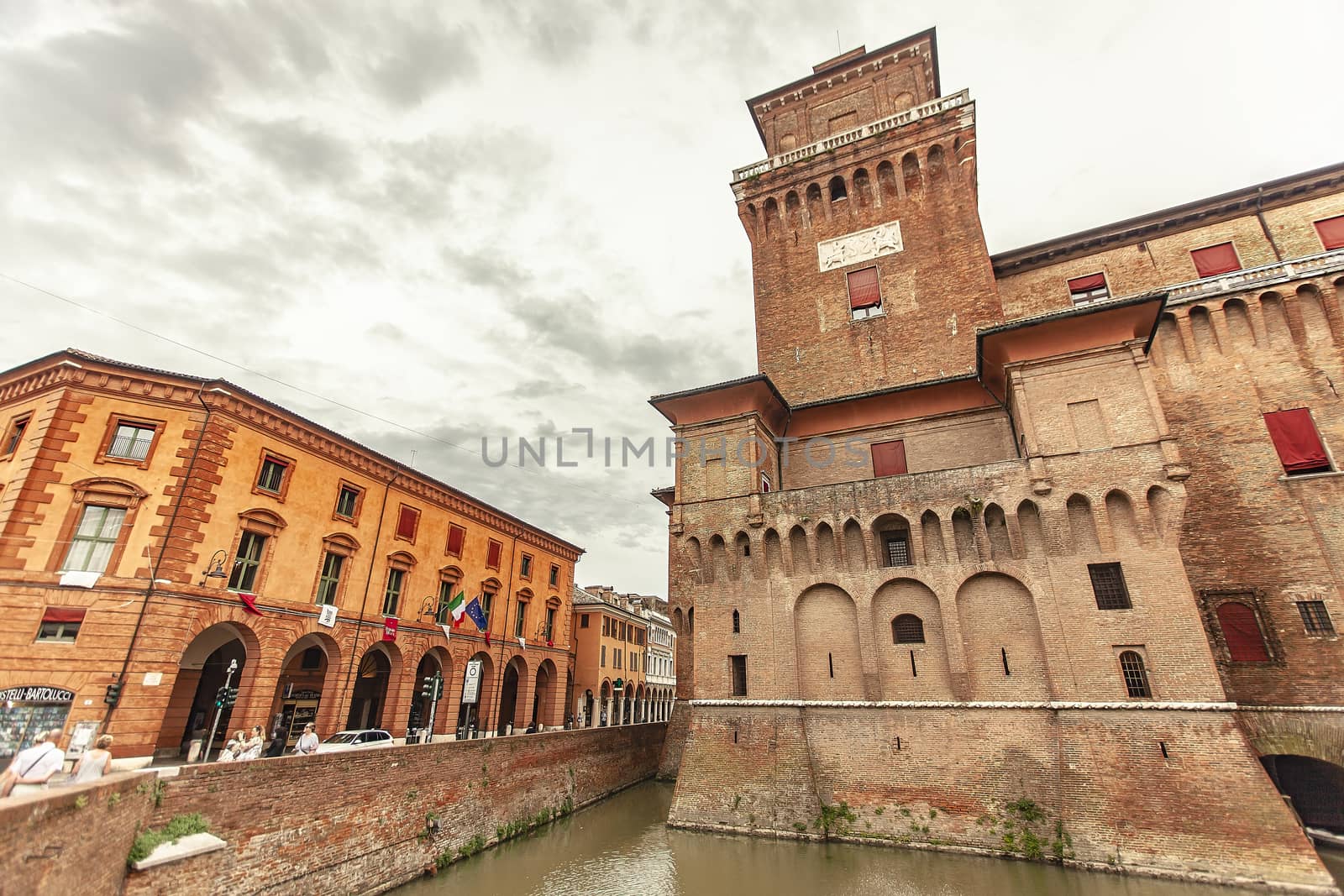 FERRARA, ITALY 29 JULY 2020 : Medieval castle of Ferrara the historical Italian city