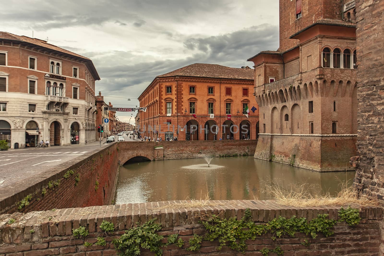 FERRARA, ITALY 29 JULY 2020 : Medieval castle of Ferrara the historical Italian city