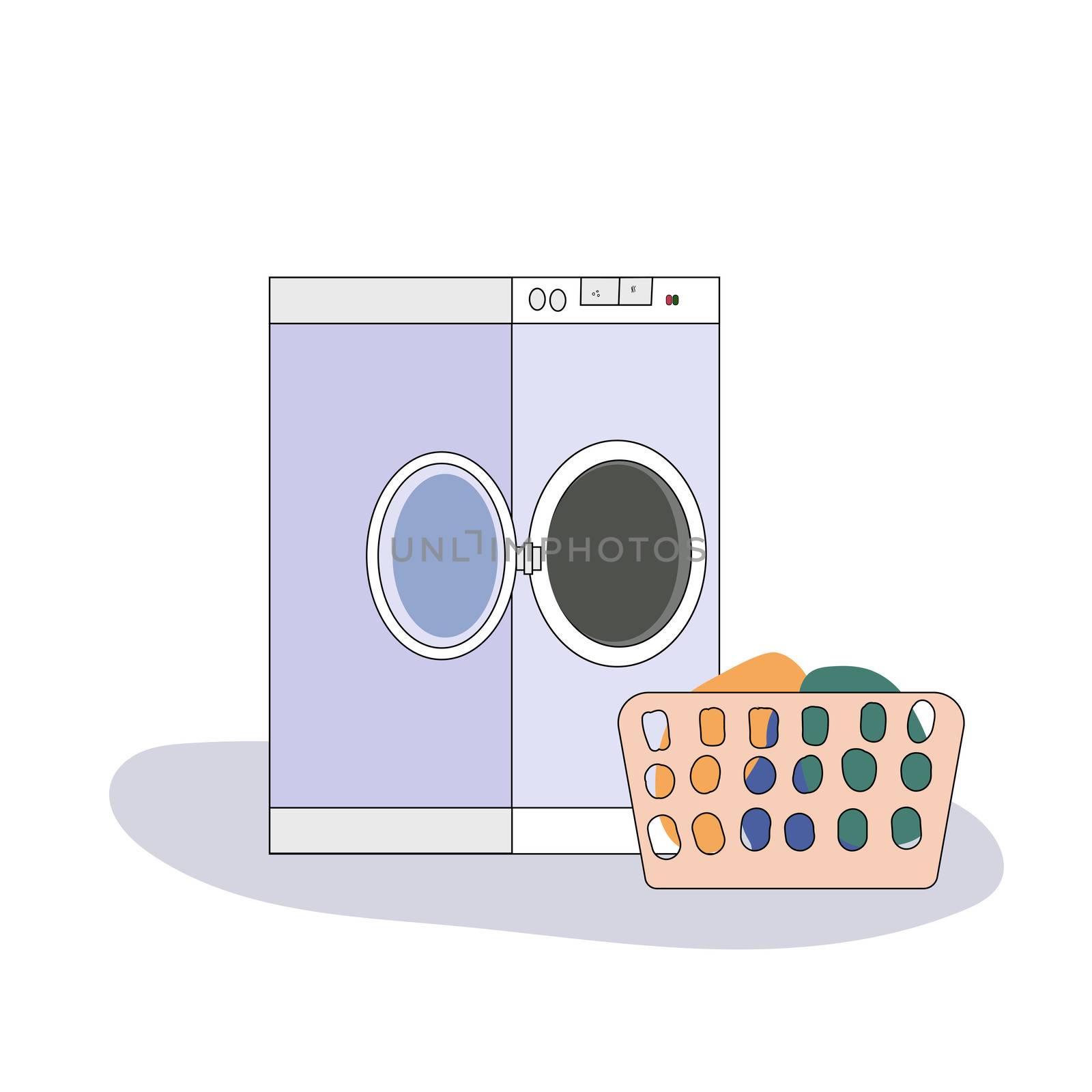 Broken washing machine with water around in flat style. Modern illustration. by zaryov
