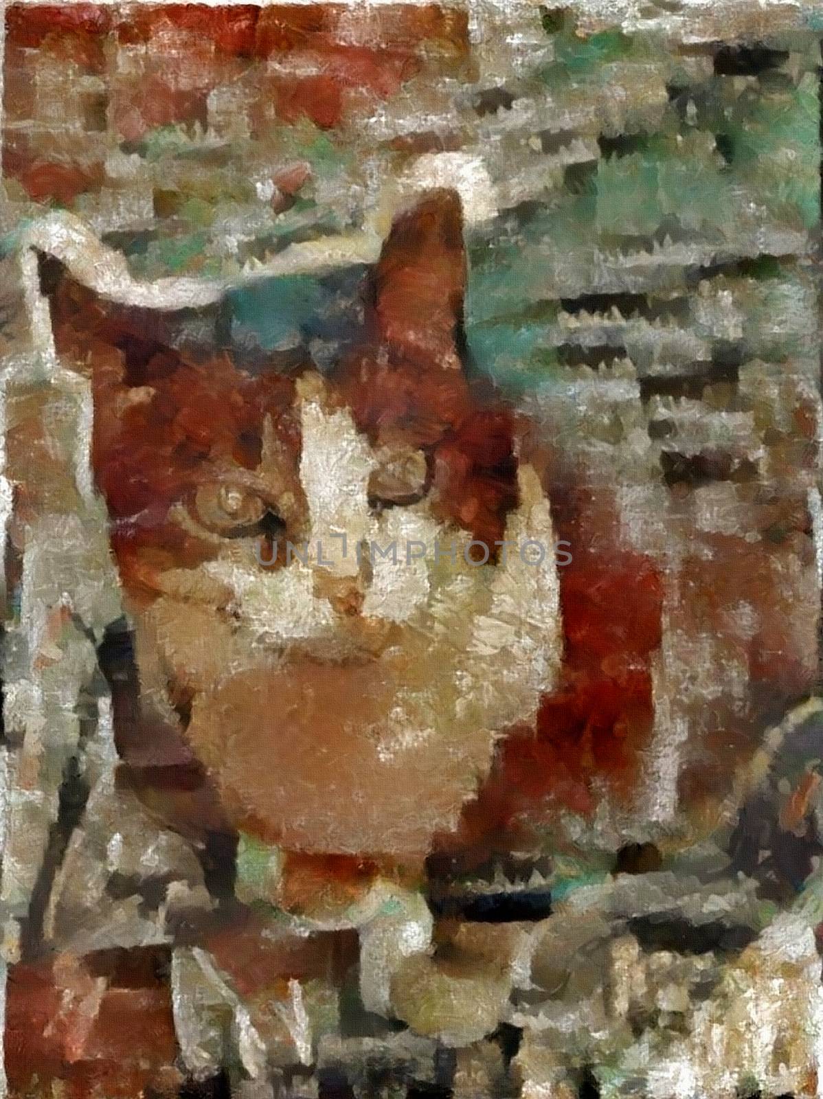 Cat. Oil painting on canvas