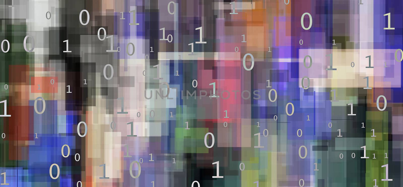 Modern abstract of colorful squares and binary code