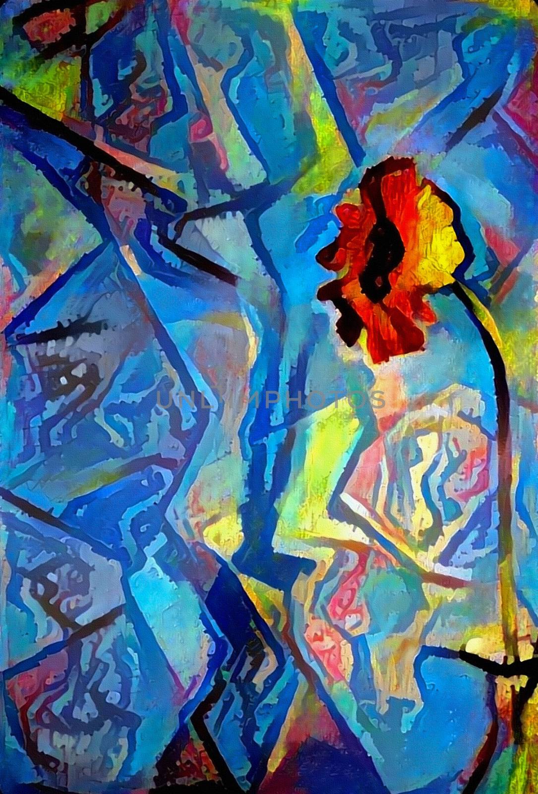 Abstract colorful painting. Flower in vase