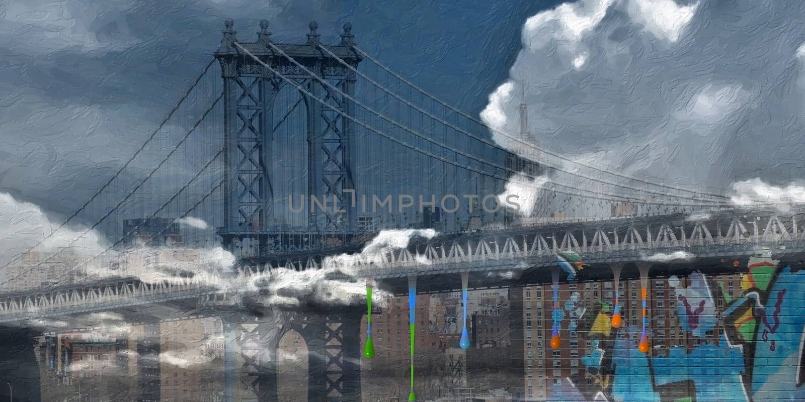 Modern art. Manhattan bridge. Harbour view.