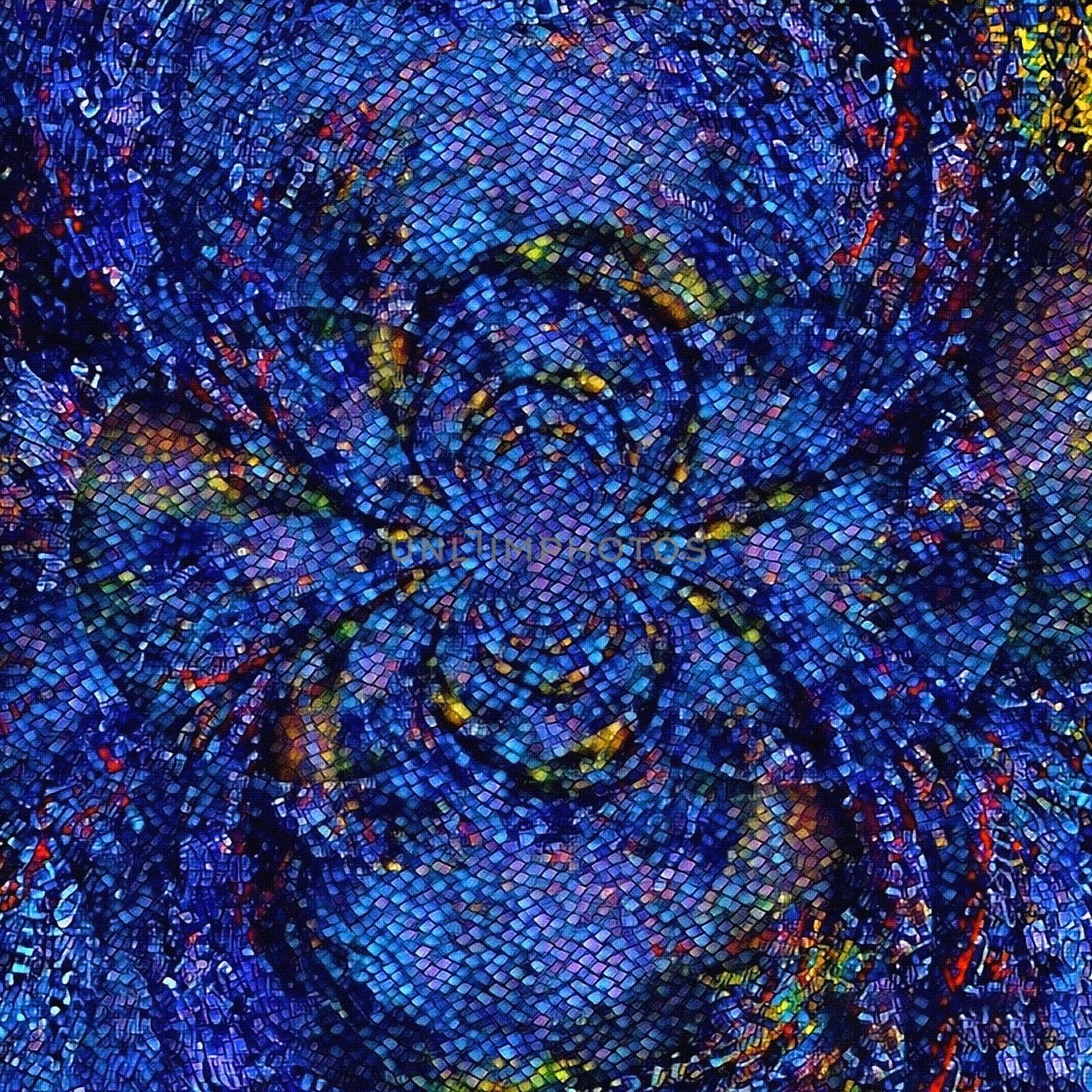 Abstract patter. Mosaic fractal in blue colors